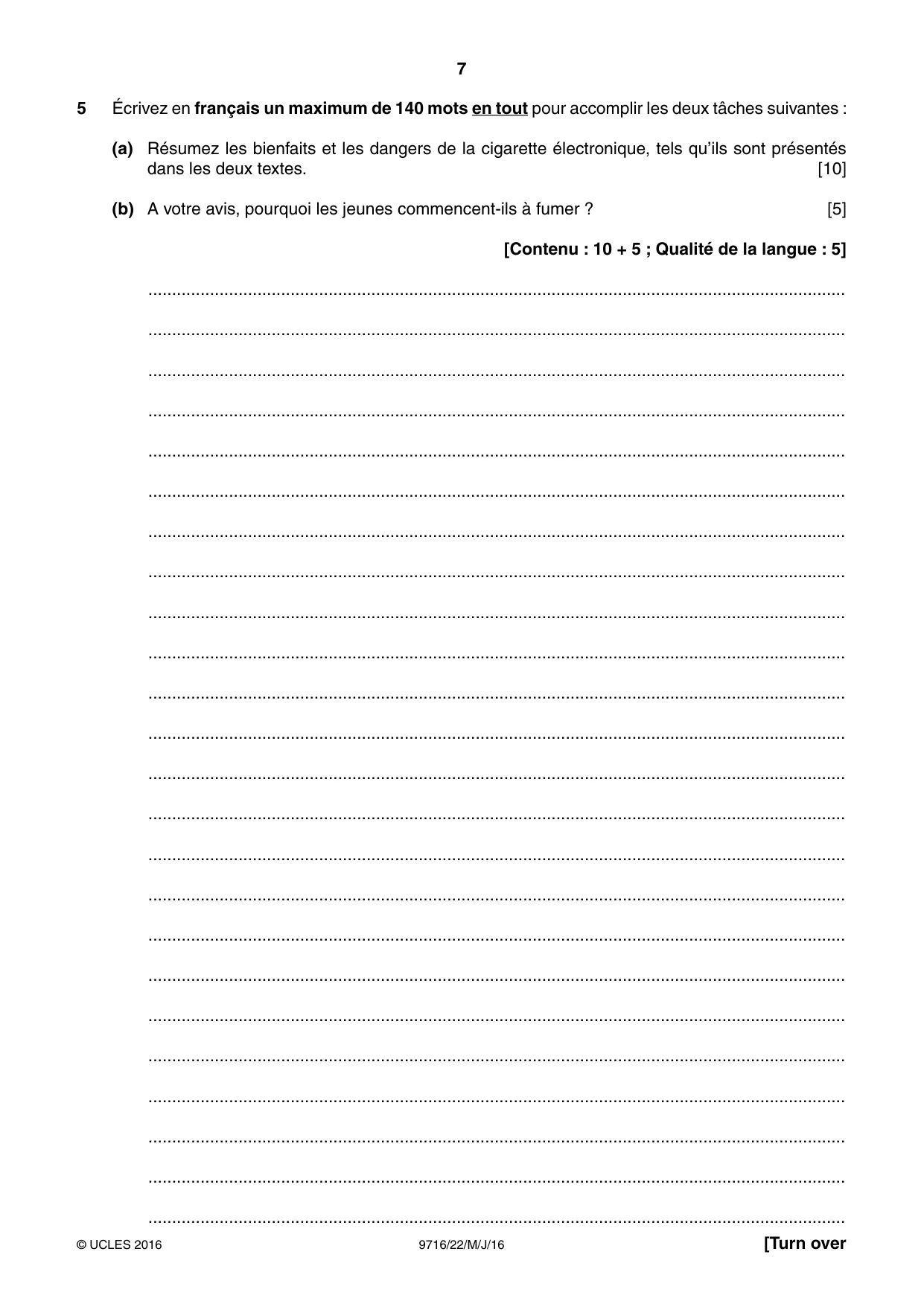 Cambridge A Level French (A Level only) 9716 2016 May/June Paper 2 · Variant 2 question paper, page 7 of 8