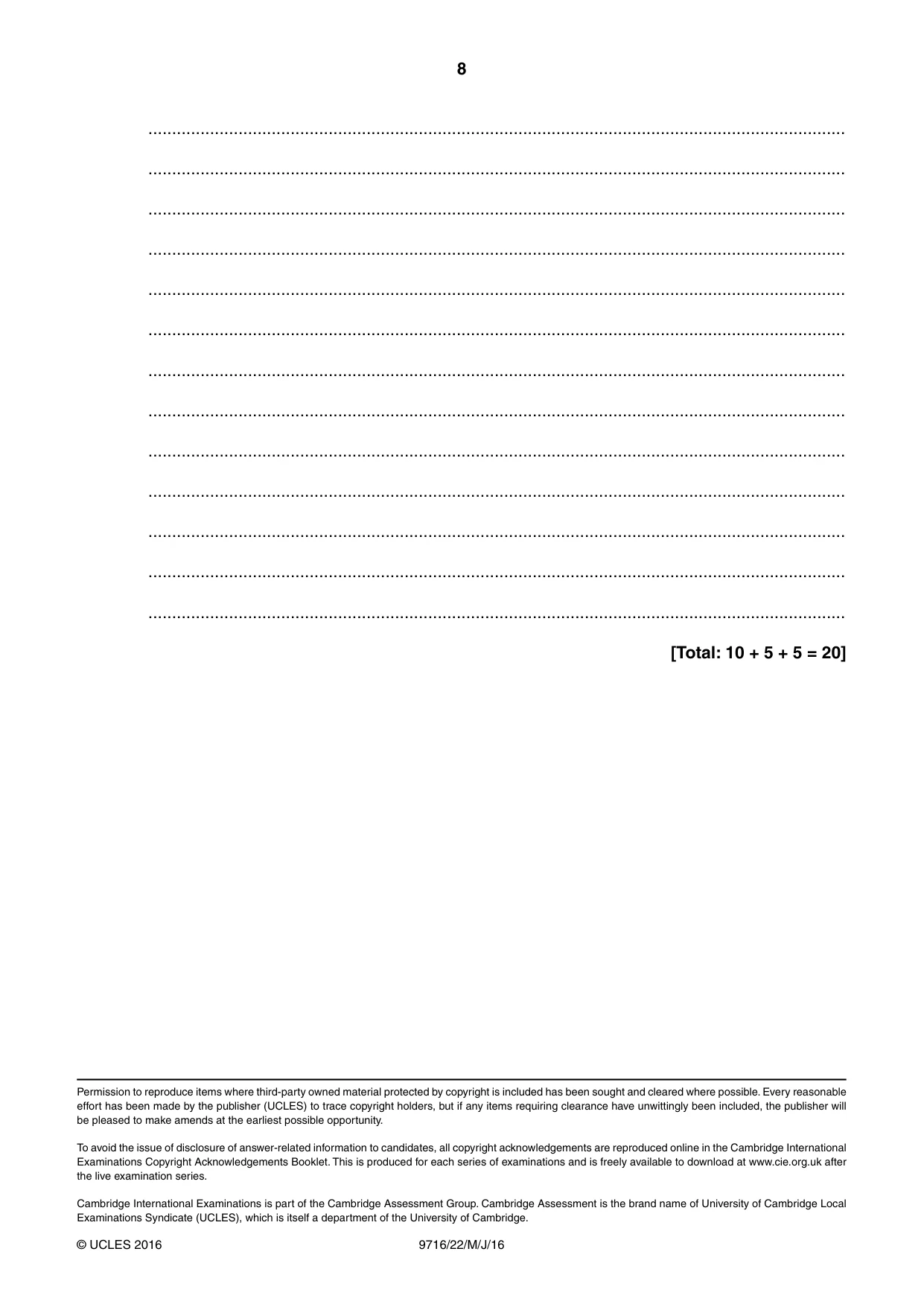 Cambridge A Level French (A Level only) 9716 2016 May/June Paper 2 · Variant 2 question paper, page 8 of 8