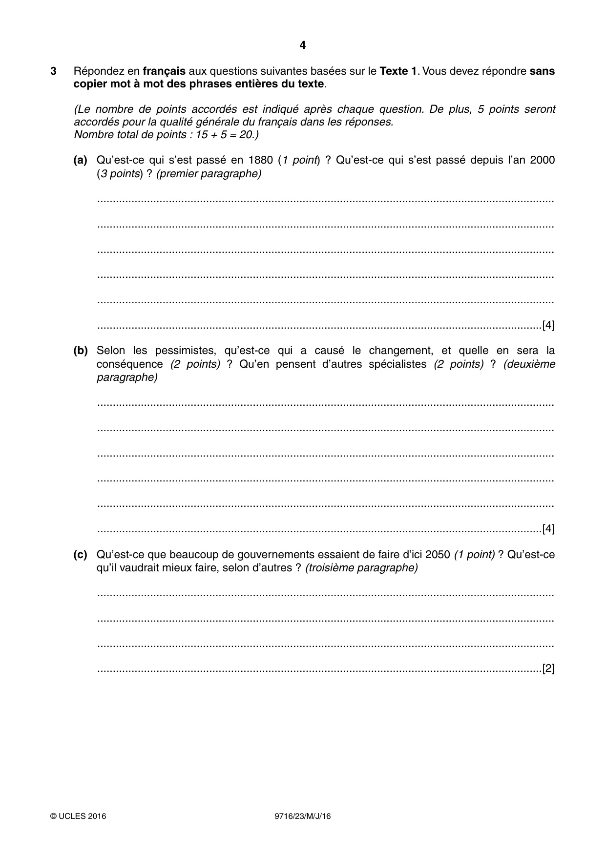 Cambridge A Level French (A Level only) 9716 2016 May/June Paper 2 · Variant 3 question paper, page 4 of 8