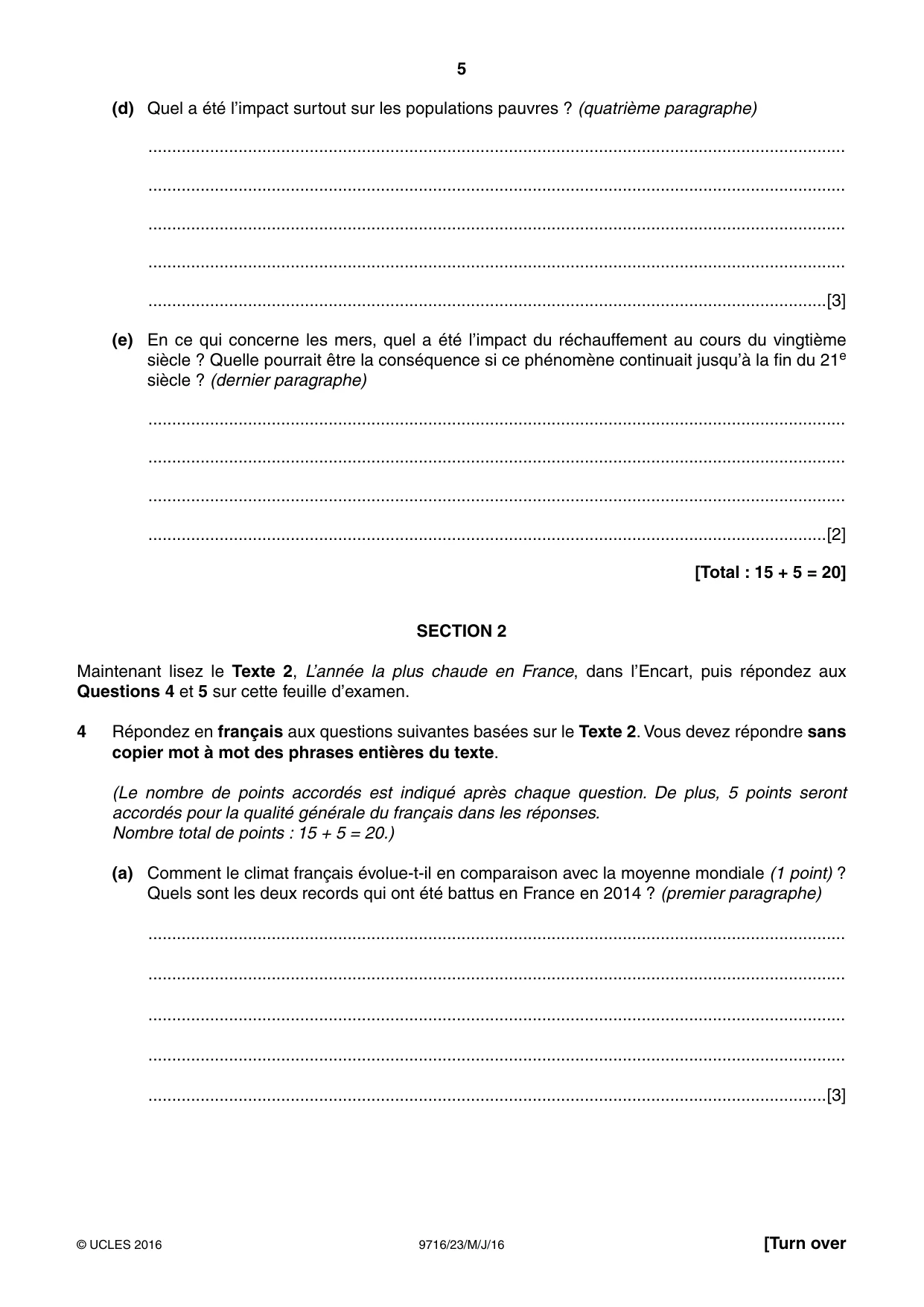 Cambridge A Level French (A Level only) 9716 2016 May/June Paper 2 · Variant 3 question paper, page 5 of 8