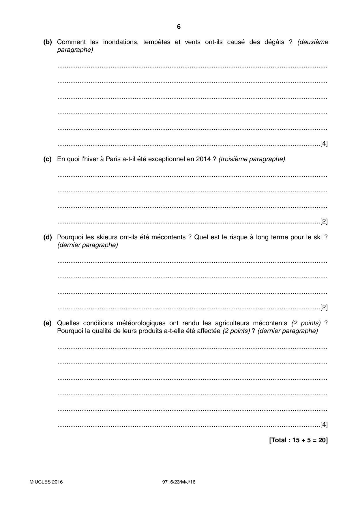 Cambridge A Level French (A Level only) 9716 2016 May/June Paper 2 · Variant 3 question paper, page 6 of 8