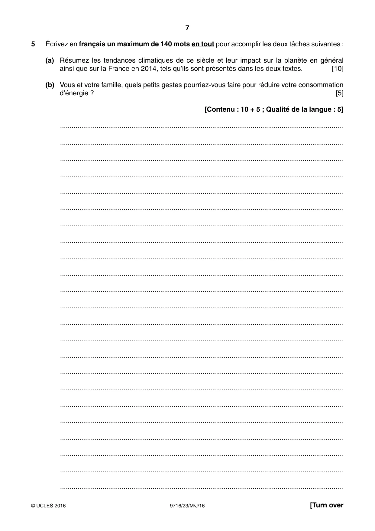 Cambridge A Level French (A Level only) 9716 2016 May/June Paper 2 · Variant 3 question paper, page 7 of 8