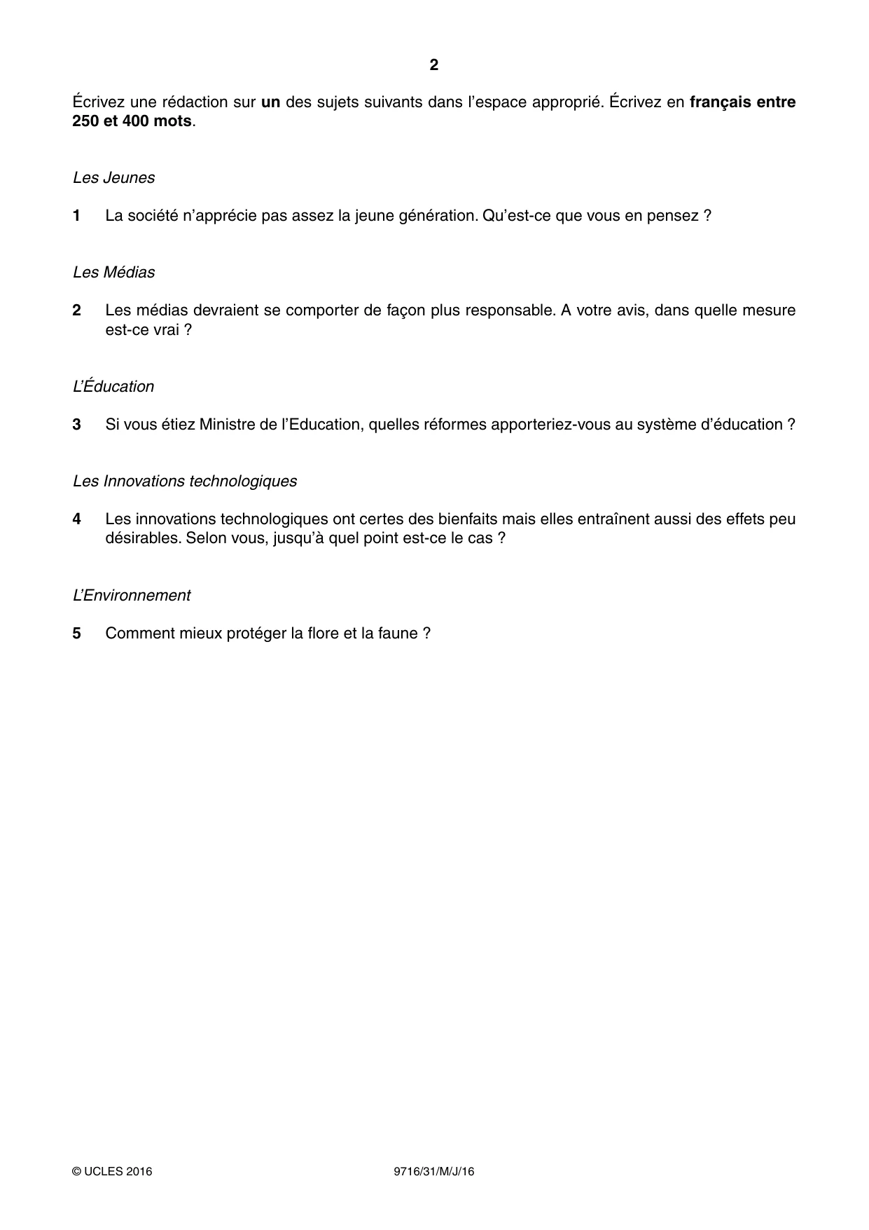 Cambridge A Level French (A Level only) 9716 2016 May/June Paper 3 · Variant 1 question paper, page 2 of 8