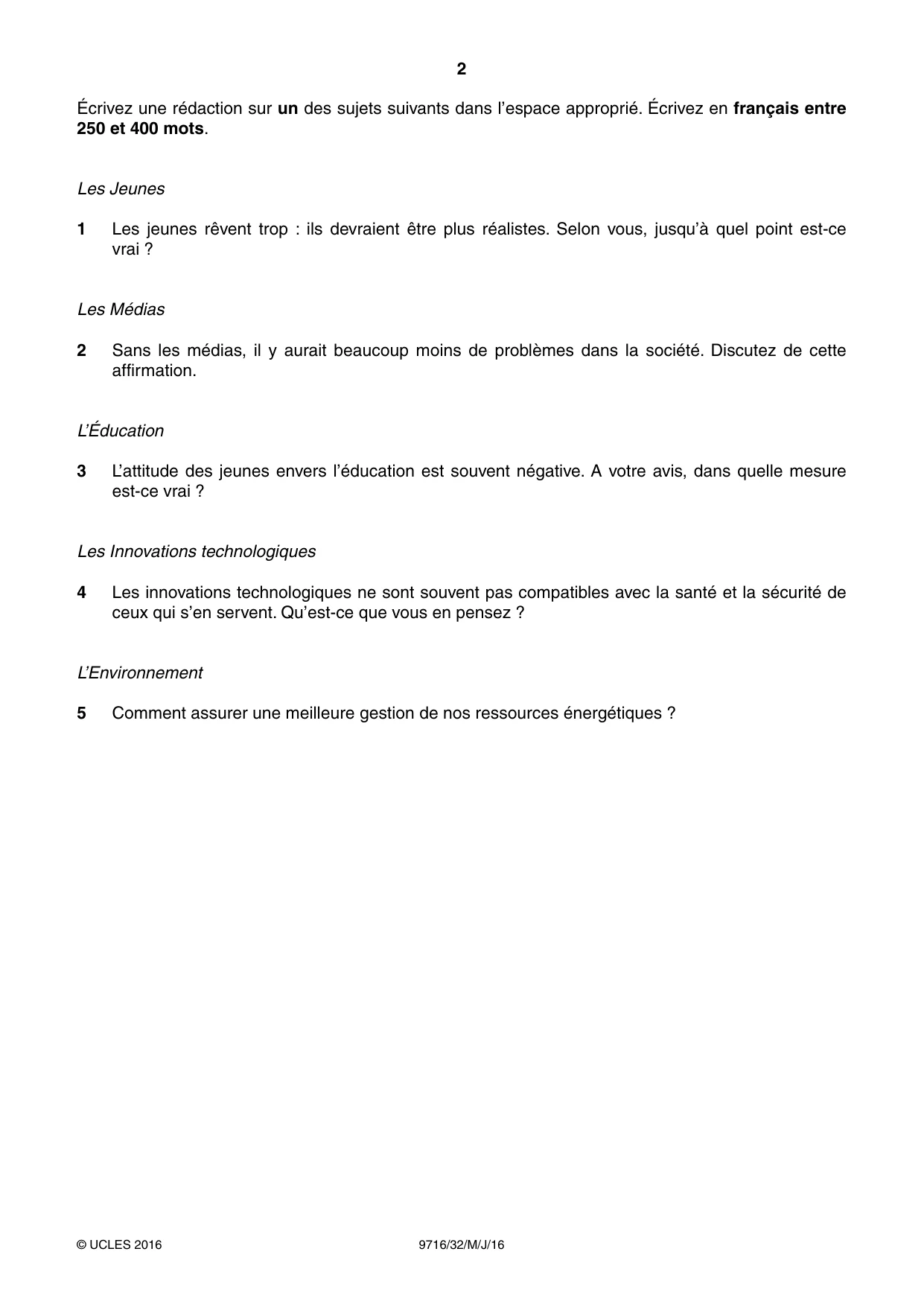 Cambridge A Level French (A Level only) 9716 2016 May/June Paper 3 · Variant 2 question paper, page 2 of 8