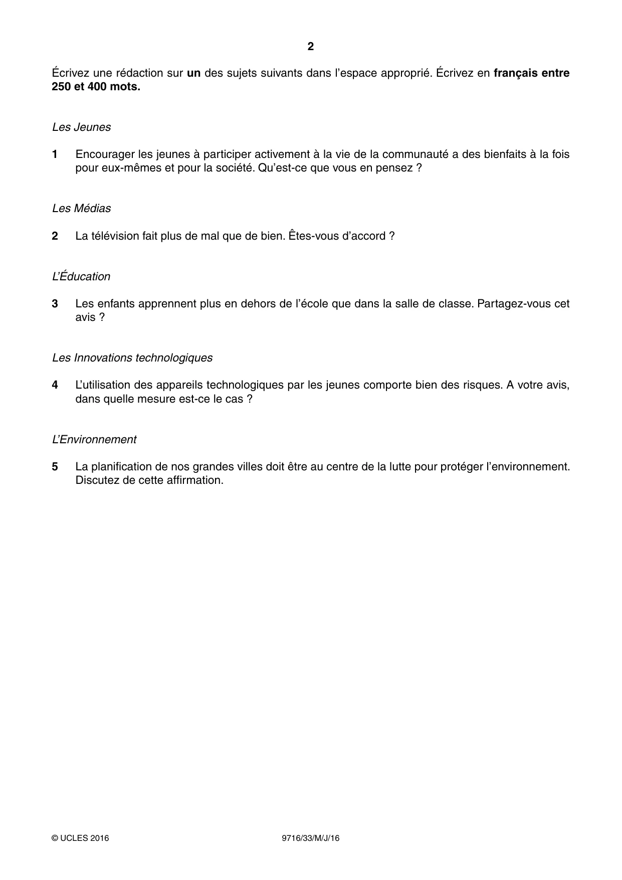 Cambridge A Level French (A Level only) 9716 2016 May/June Paper 3 · Variant 3 question paper, page 2 of 8