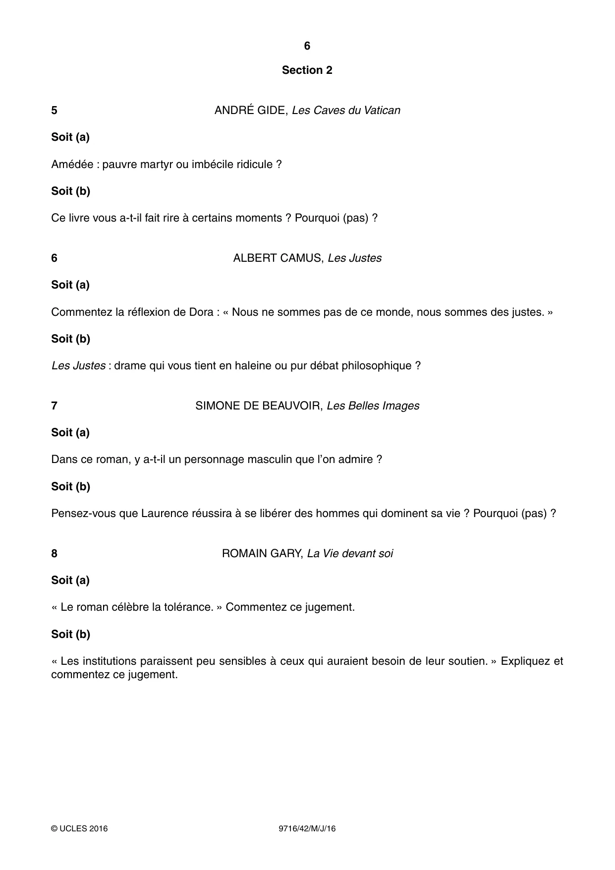 Cambridge A Level French (A Level only) 9716 2016 May/June Paper 4 · Variant 2 question paper, page 6 of 8