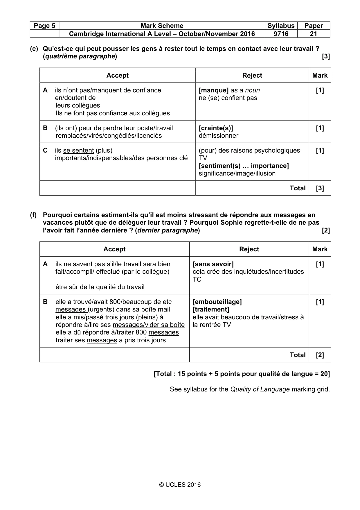 Mark scheme, page 5 of 8