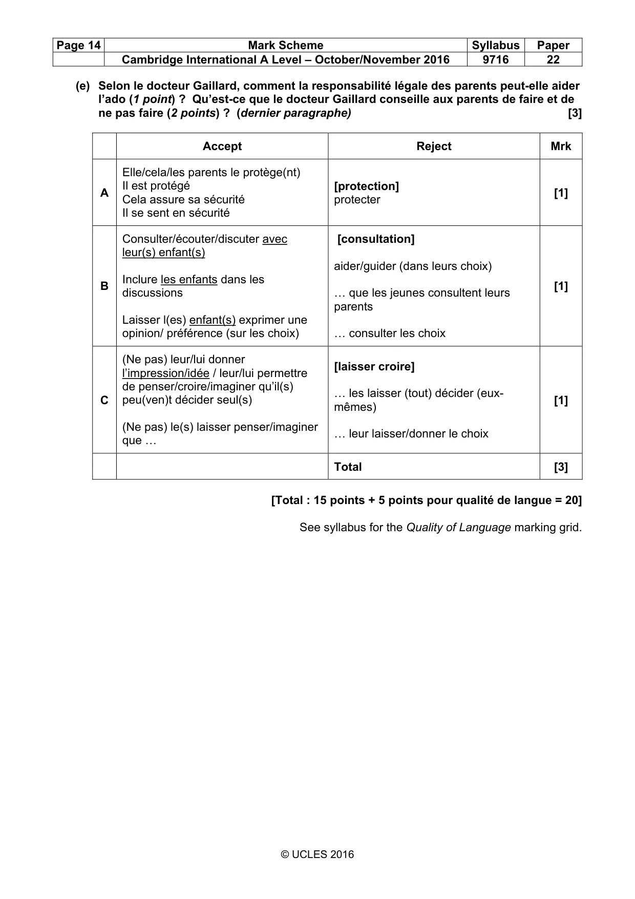 Mark scheme, page 14 of 15