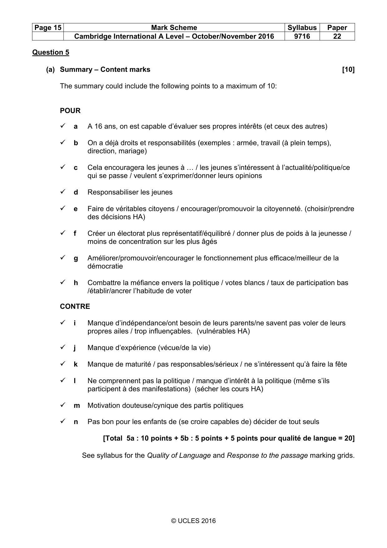 Mark scheme, page 15 of 15