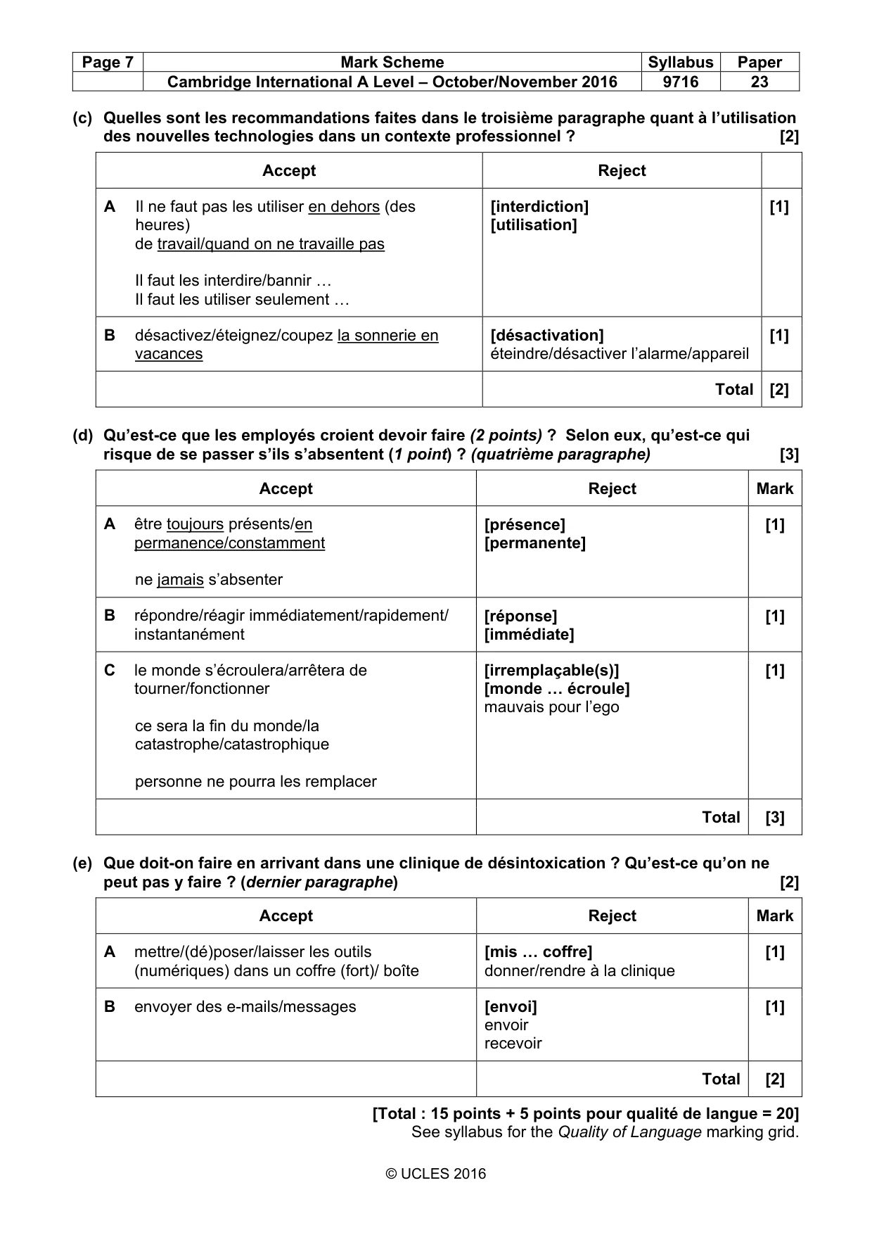 Mark scheme, page 7 of 8