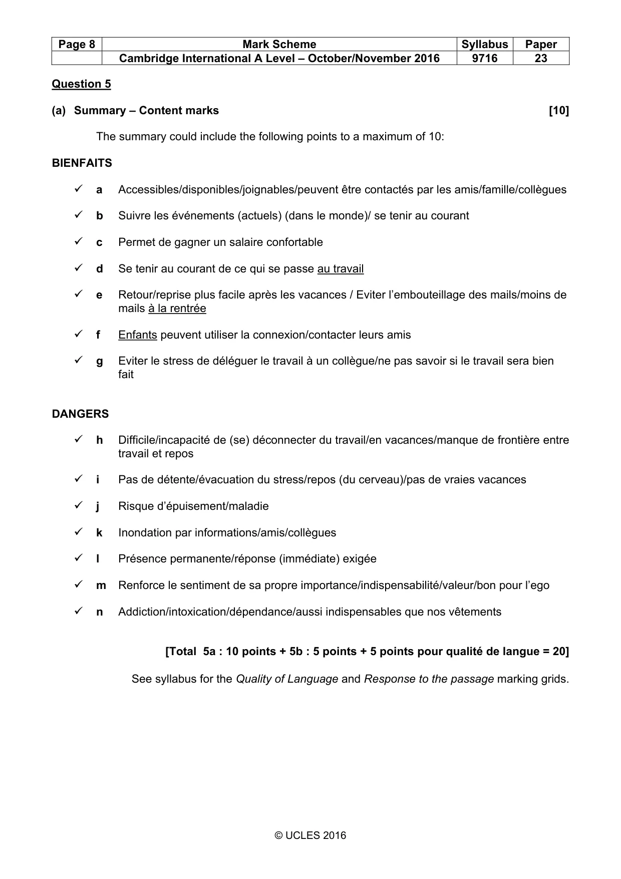 Mark scheme, page 8 of 8