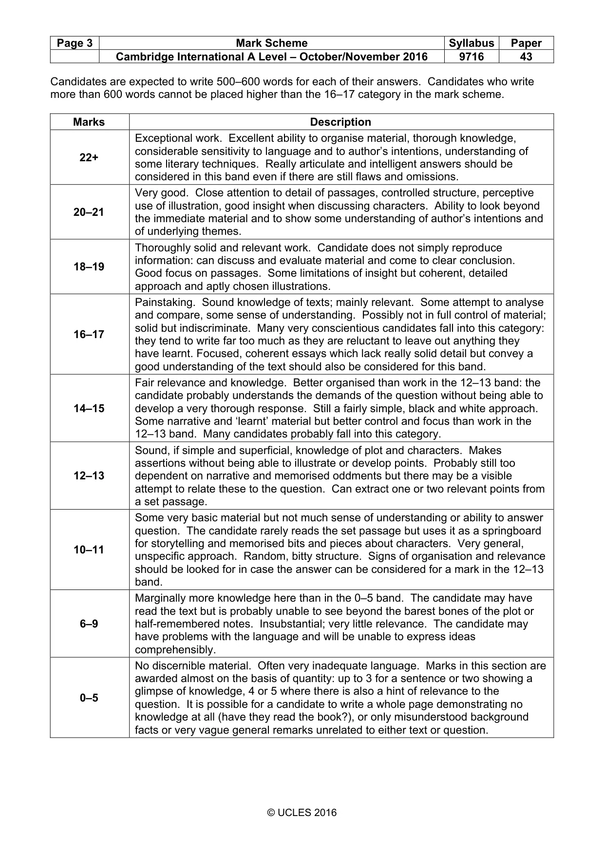 Mark scheme, page 3 of 3