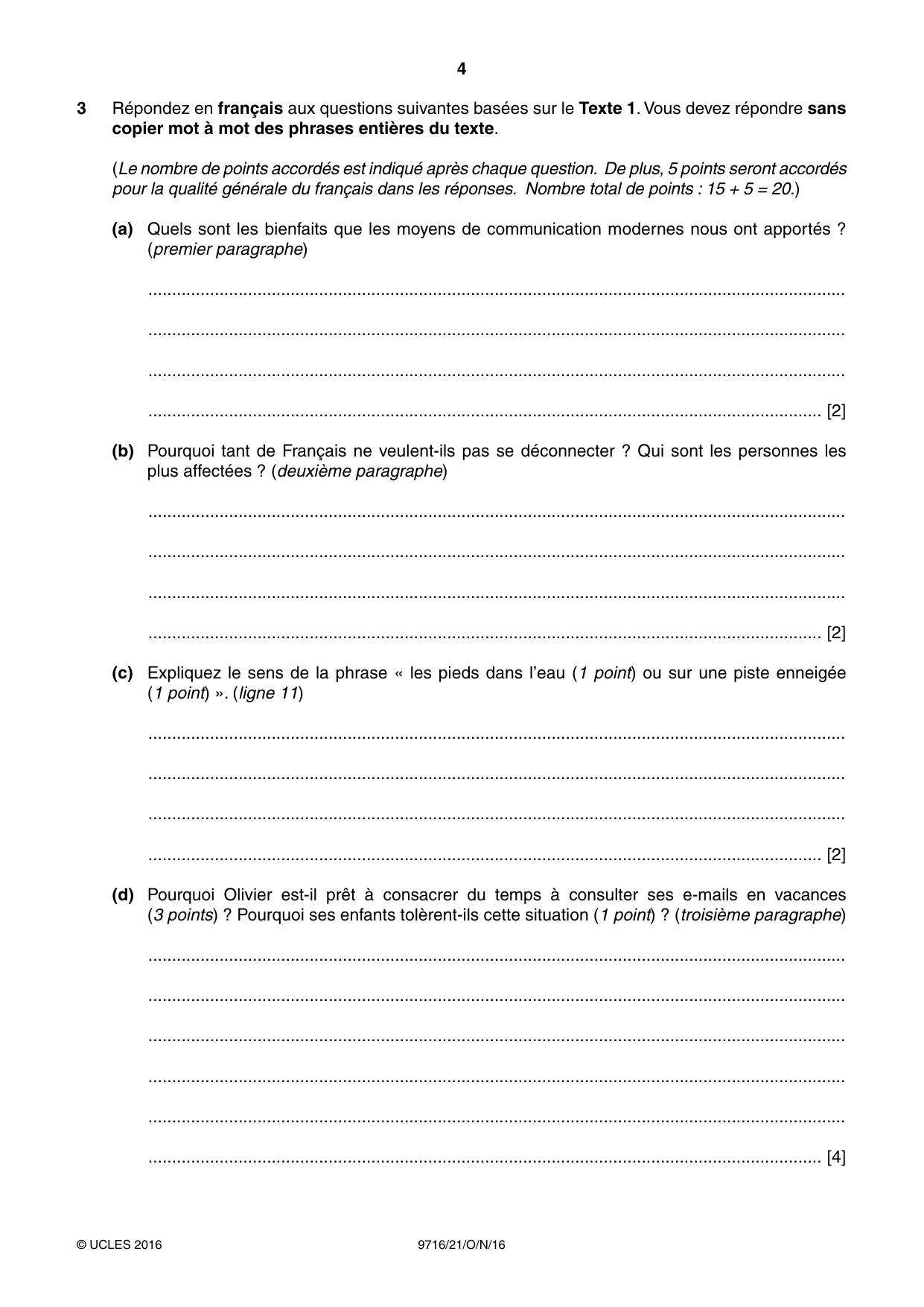 Cambridge A Level French (A Level only) 9716 2016 Oct/Nov Paper 2 · Variant 1 question paper, page 4 of 8