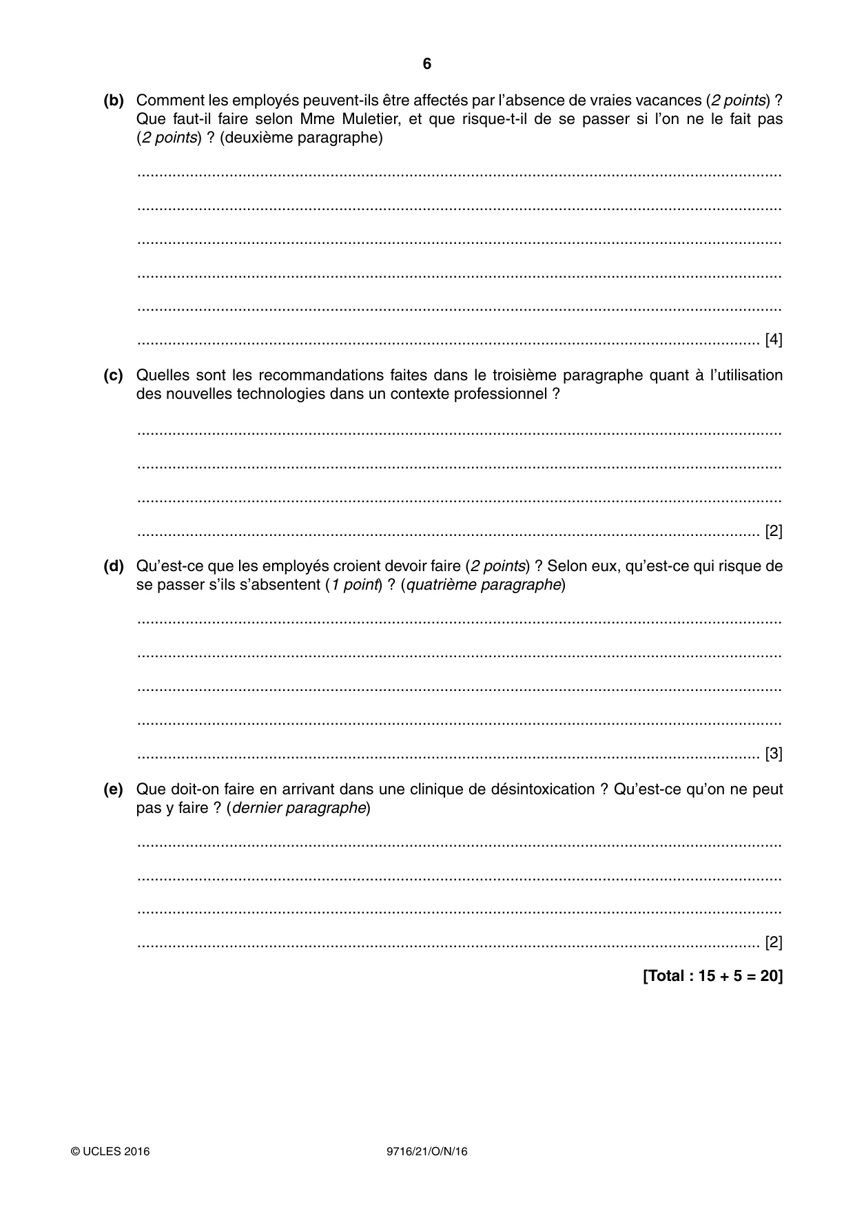 Cambridge A Level French (A Level only) 9716 2016 Oct/Nov Paper 2 · Variant 1 question paper, page 6 of 8