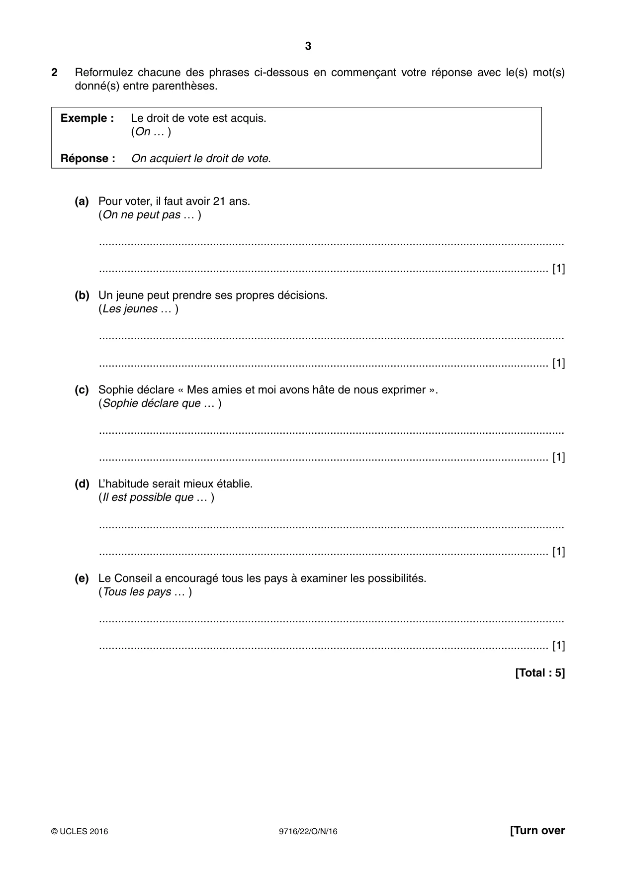 Cambridge A Level French (A Level only) 9716 2016 Oct/Nov Paper 2 · Variant 2 question paper, page 3 of 8