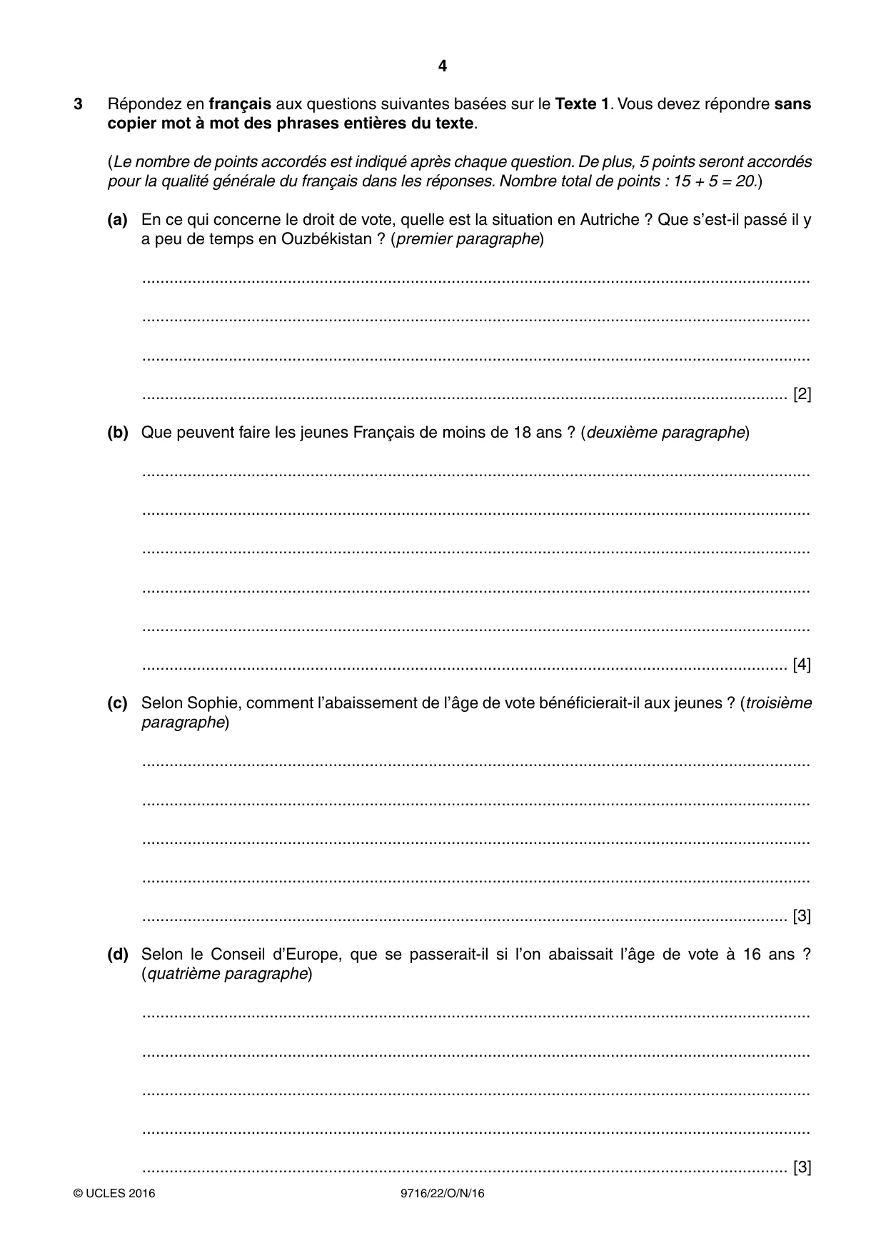 Cambridge A Level French (A Level only) 9716 2016 Oct/Nov Paper 2 · Variant 2 question paper, page 4 of 8