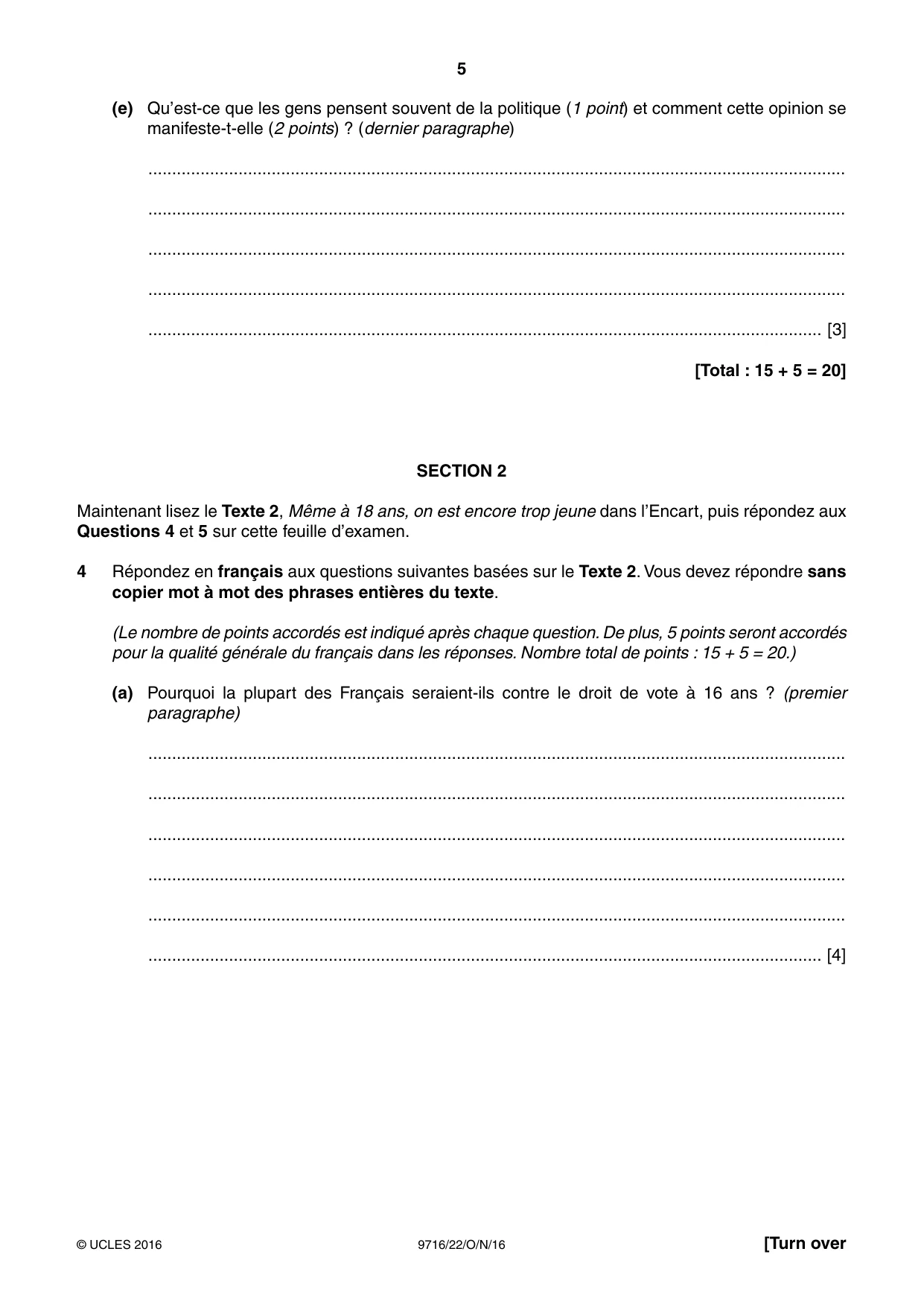 Cambridge A Level French (A Level only) 9716 2016 Oct/Nov Paper 2 · Variant 2 question paper, page 5 of 8
