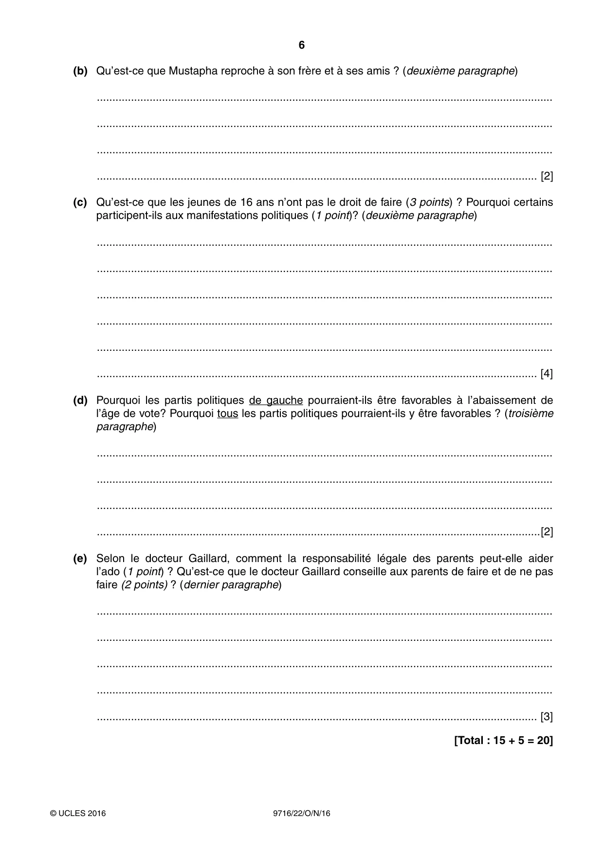 Cambridge A Level French (A Level only) 9716 2016 Oct/Nov Paper 2 · Variant 2 question paper, page 6 of 8