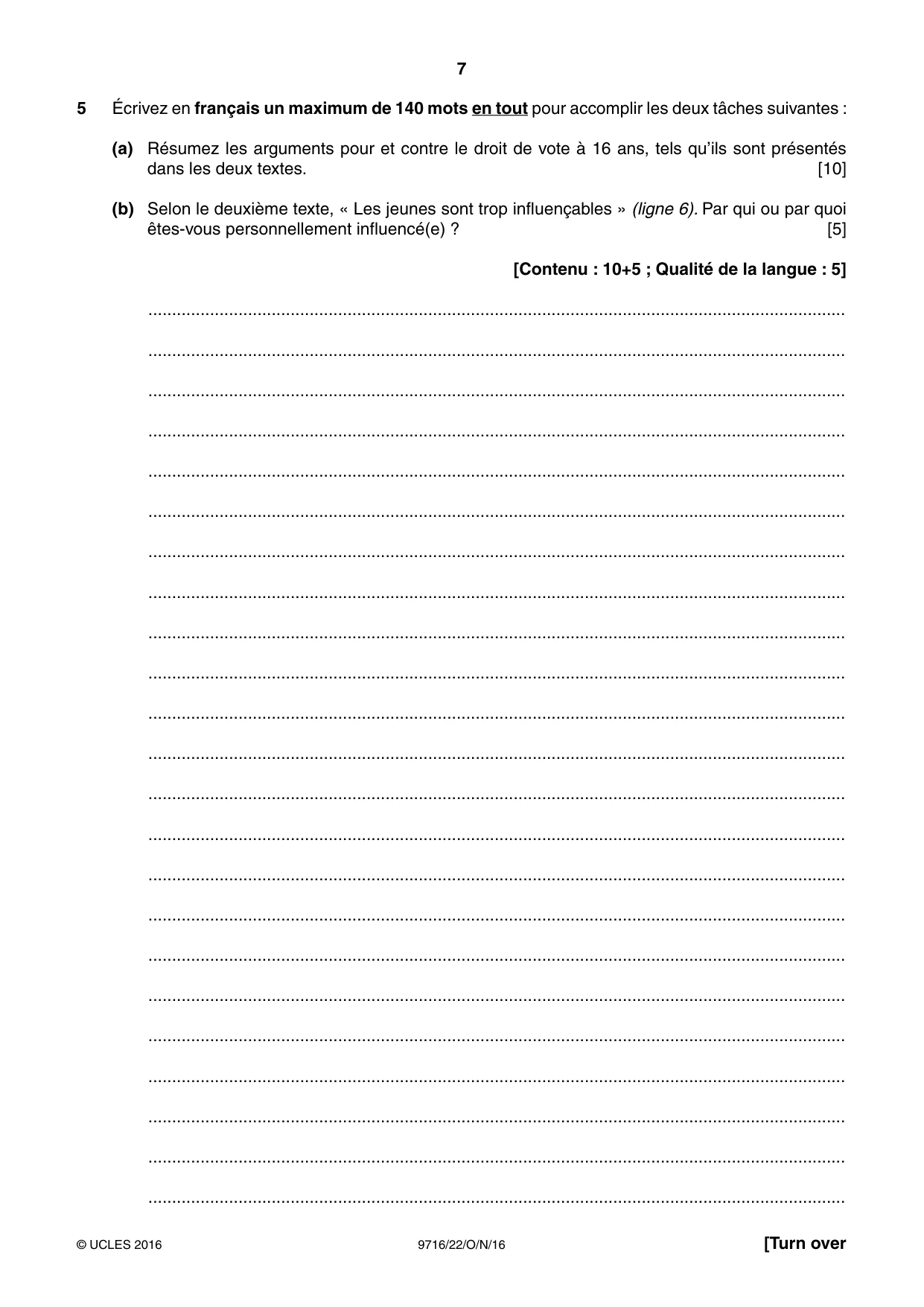 Cambridge A Level French (A Level only) 9716 2016 Oct/Nov Paper 2 · Variant 2 question paper, page 7 of 8