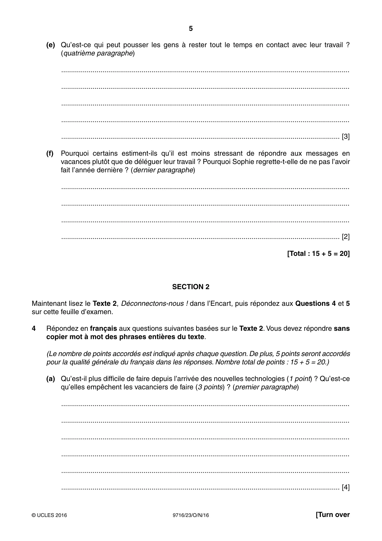Cambridge A Level French (A Level only) 9716 2016 Oct/Nov Paper 2 · Variant 3 question paper, page 5 of 8
