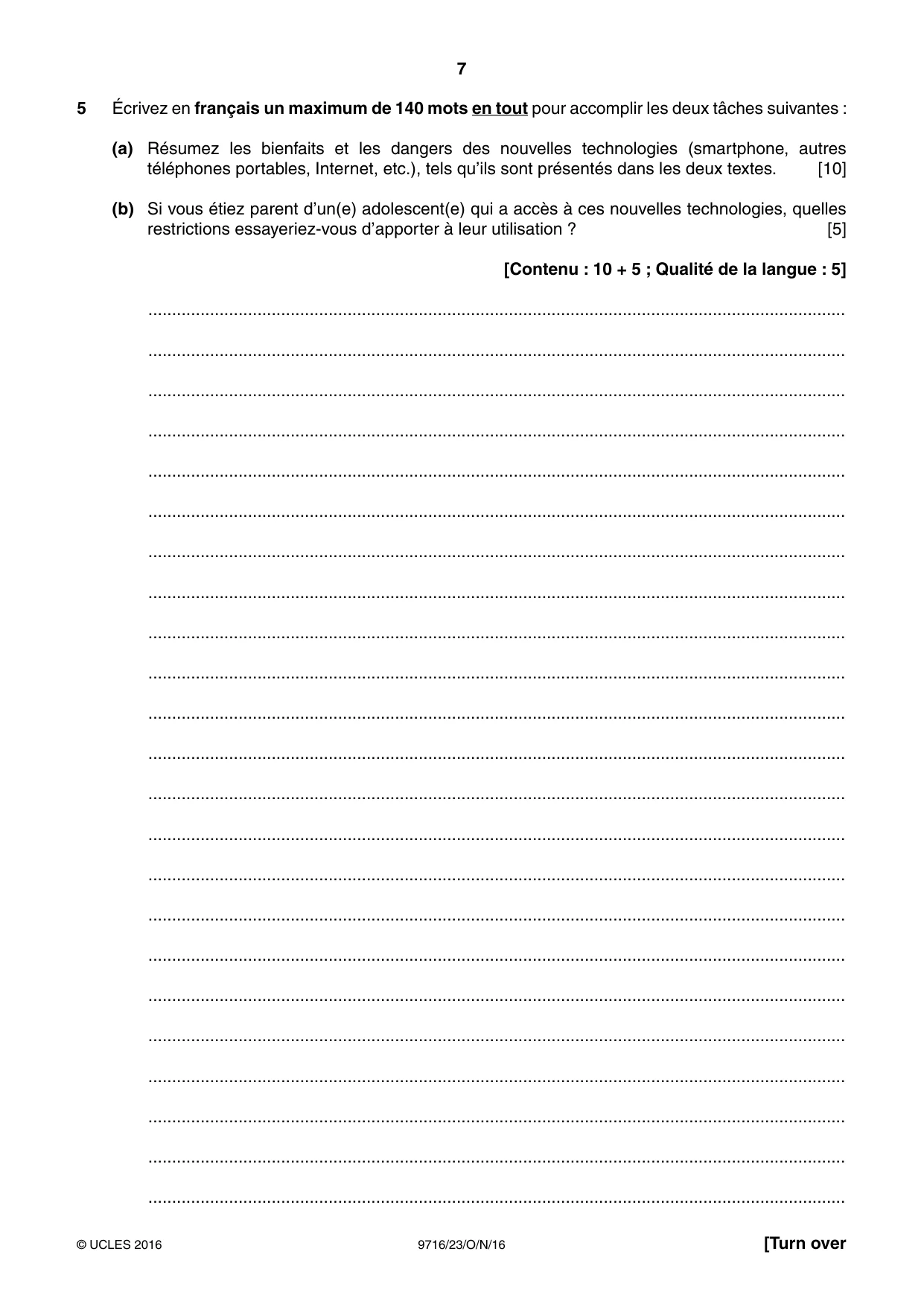 Cambridge A Level French (A Level only) 9716 2016 Oct/Nov Paper 2 · Variant 3 question paper, page 7 of 8