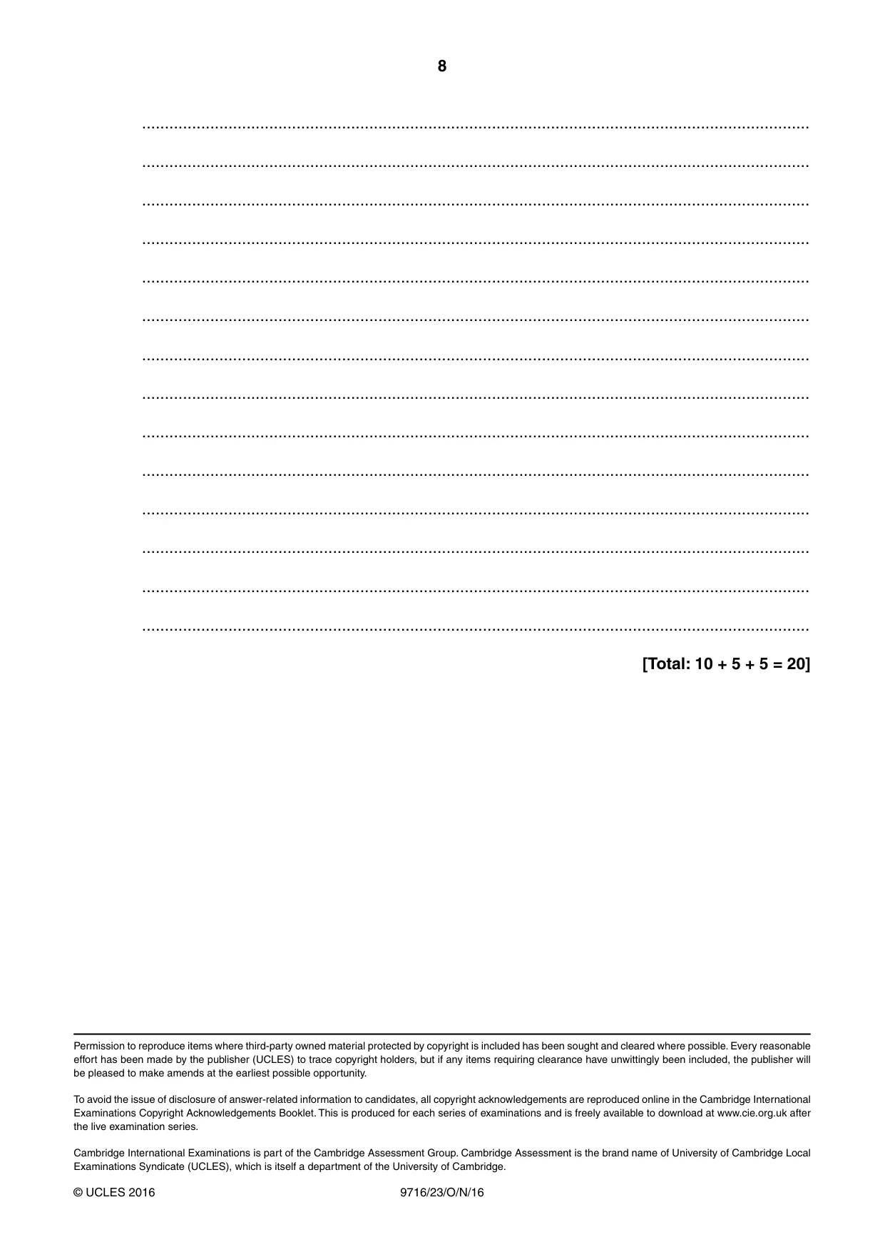 Cambridge A Level French (A Level only) 9716 2016 Oct/Nov Paper 2 · Variant 3 question paper, page 8 of 8