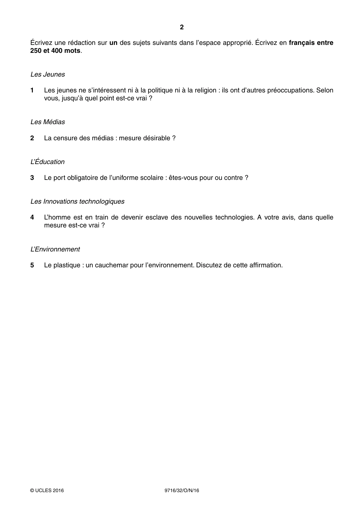 Cambridge A Level French (A Level only) 9716 2016 Oct/Nov Paper 3 · Variant 2 question paper, page 2 of 8