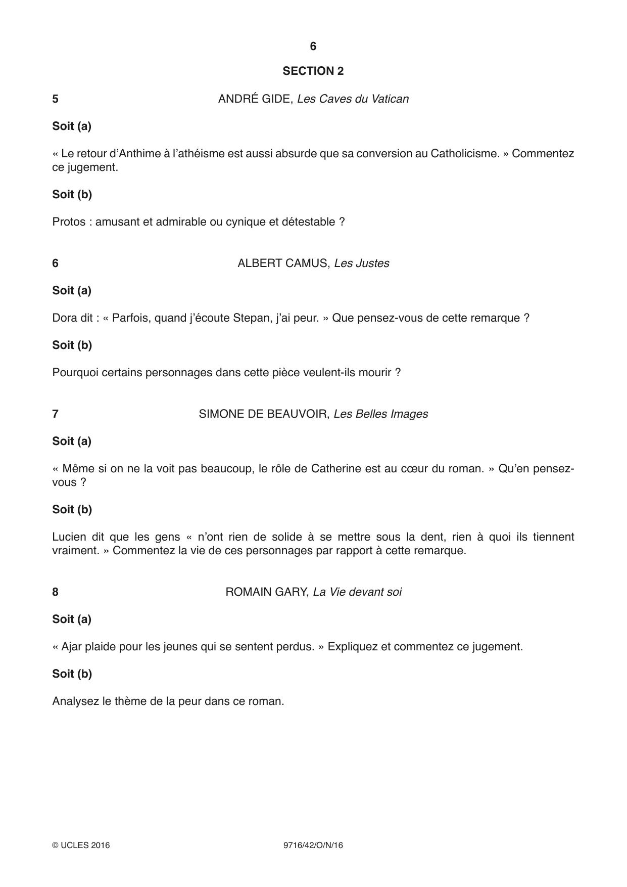 Cambridge A Level French (A Level only) 9716 2016 Oct/Nov Paper 4 · Variant 2 question paper, page 6 of 8