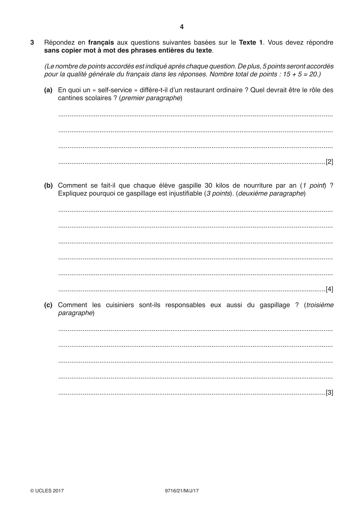 Cambridge A Level French (A Level only) 9716 2017 May/June Paper 2 · Variant 1 question paper, page 4 of 8