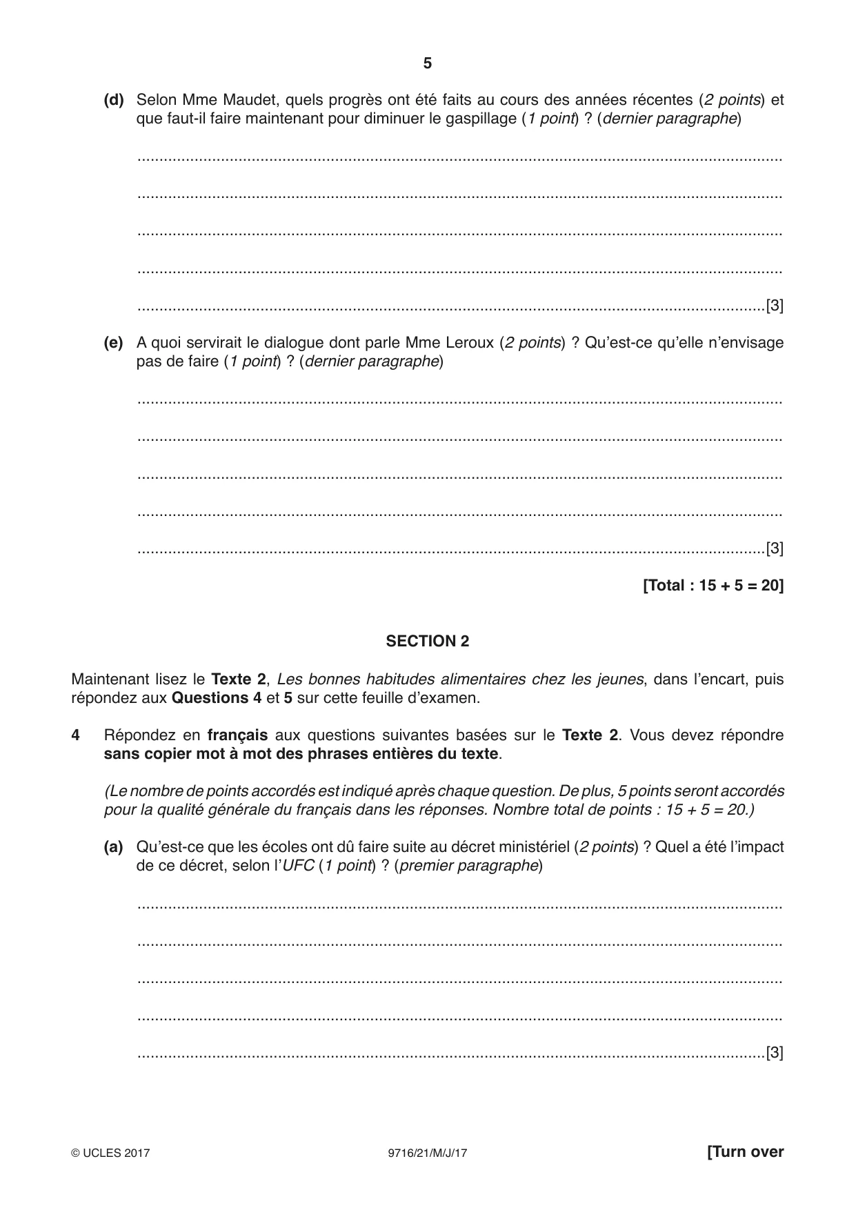 Cambridge A Level French (A Level only) 9716 2017 May/June Paper 2 · Variant 1 question paper, page 5 of 8
