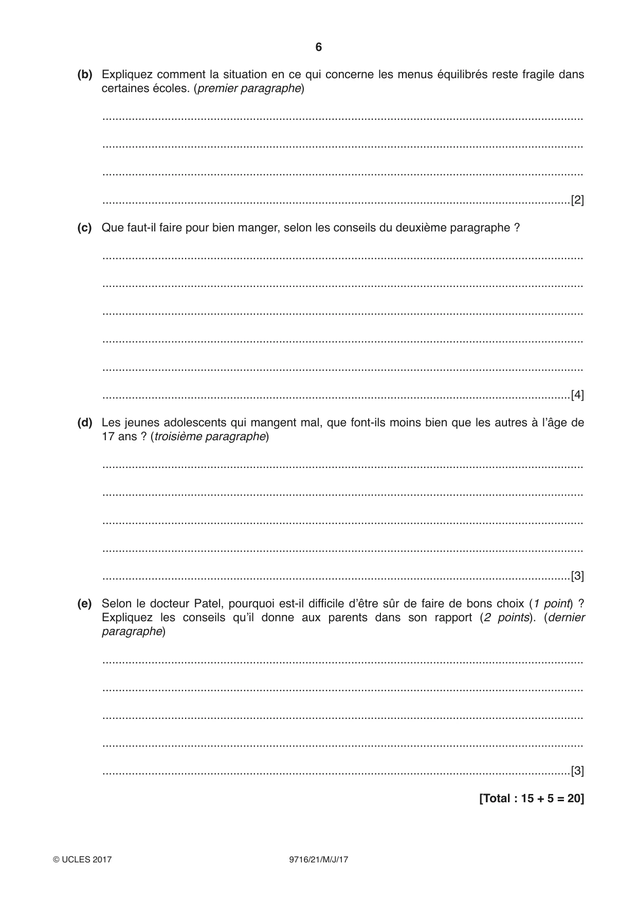Cambridge A Level French (A Level only) 9716 2017 May/June Paper 2 · Variant 1 question paper, page 6 of 8