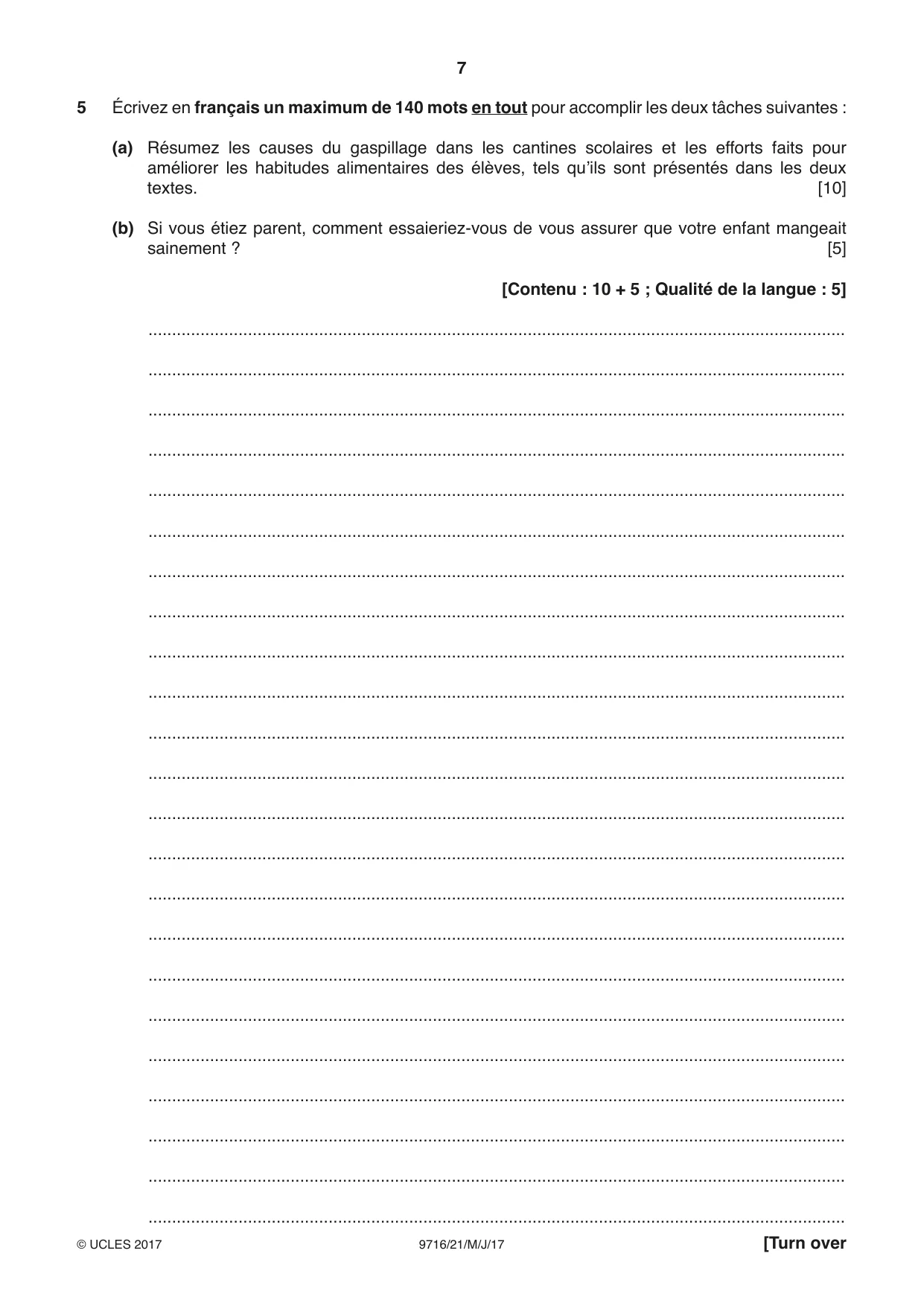 Cambridge A Level French (A Level only) 9716 2017 May/June Paper 2 · Variant 1 question paper, page 7 of 8