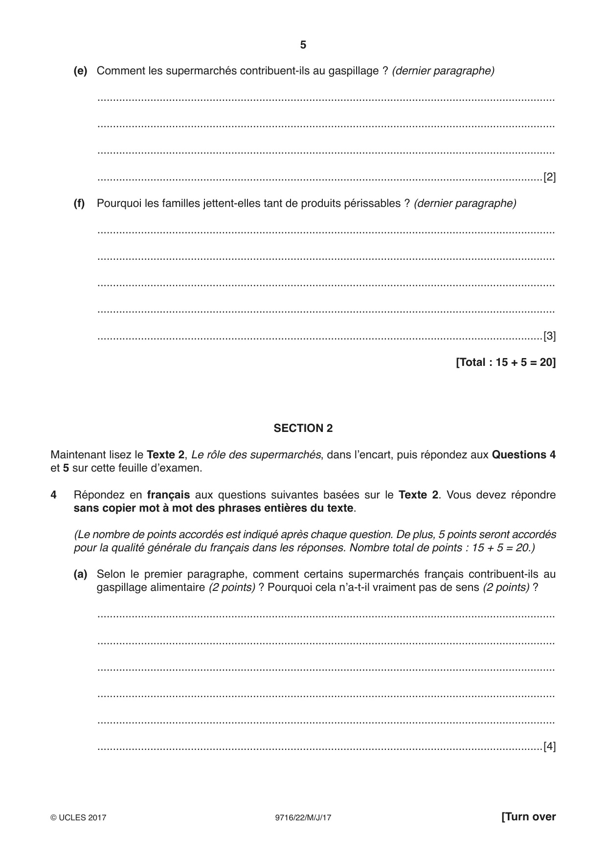 Cambridge A Level French (A Level only) 9716 2017 May/June Paper 2 · Variant 2 question paper, page 5 of 8