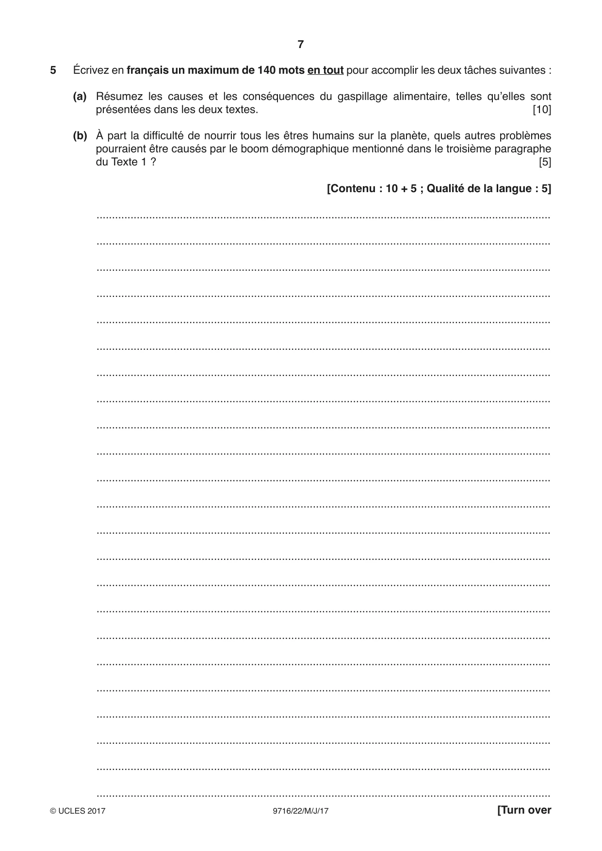 Cambridge A Level French (A Level only) 9716 2017 May/June Paper 2 · Variant 2 question paper, page 7 of 8