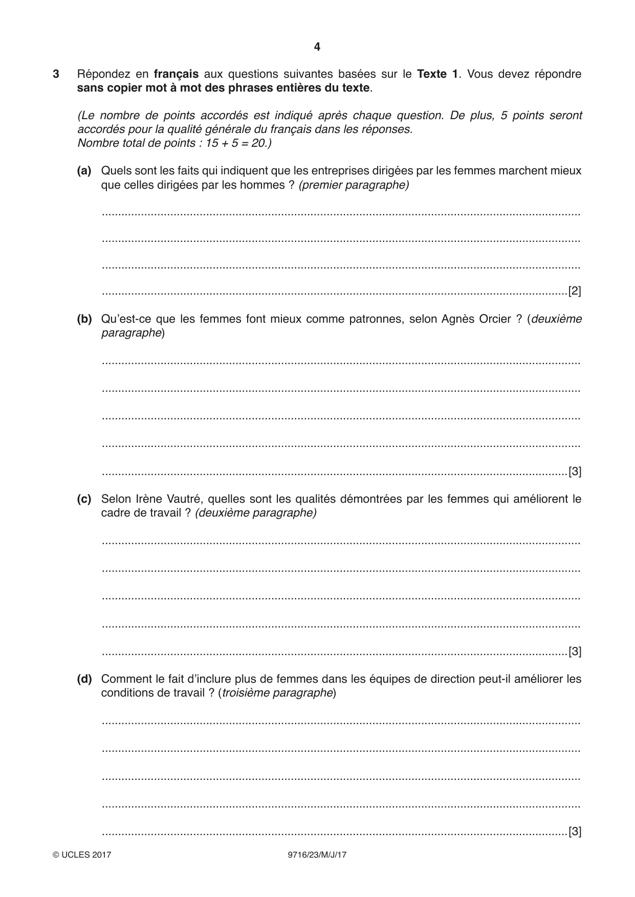 Cambridge A Level French (A Level only) 9716 2017 May/June Paper 2 · Variant 3 question paper, page 4 of 8