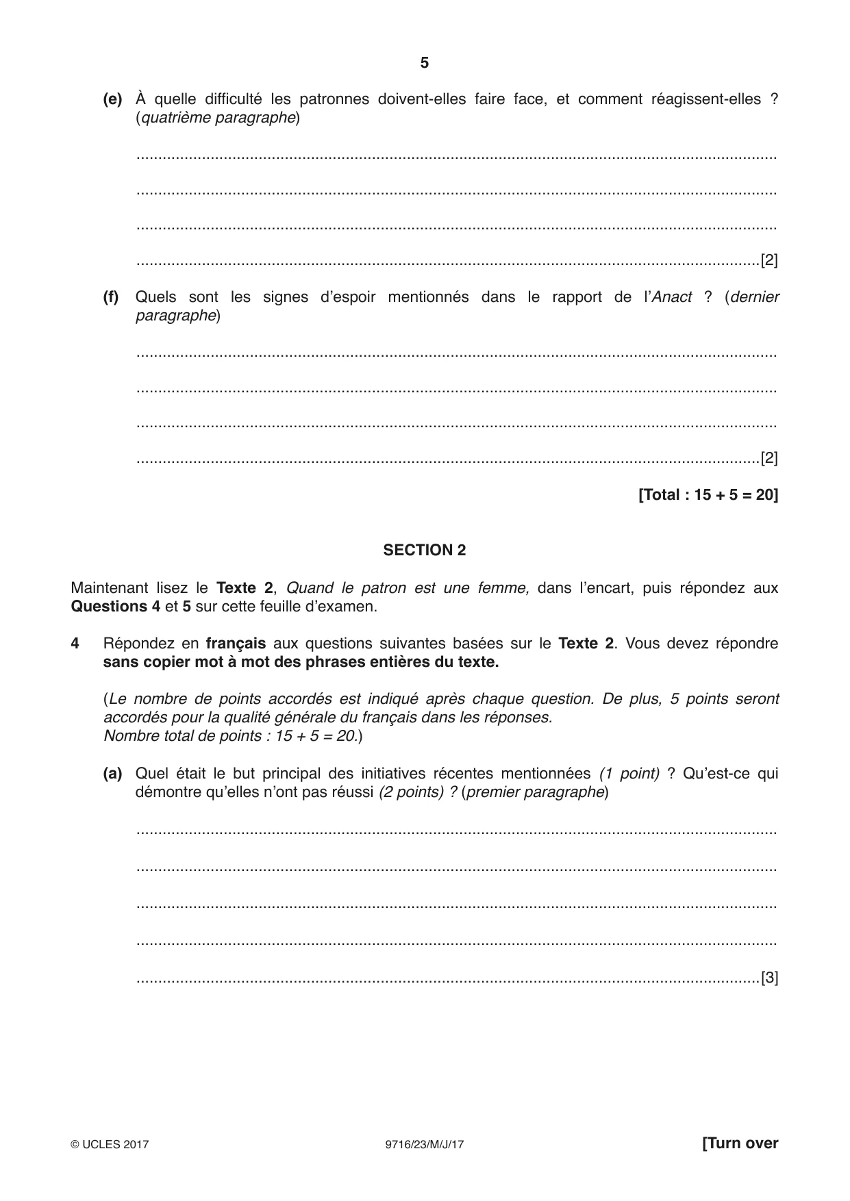 Cambridge A Level French (A Level only) 9716 2017 May/June Paper 2 · Variant 3 question paper, page 5 of 8
