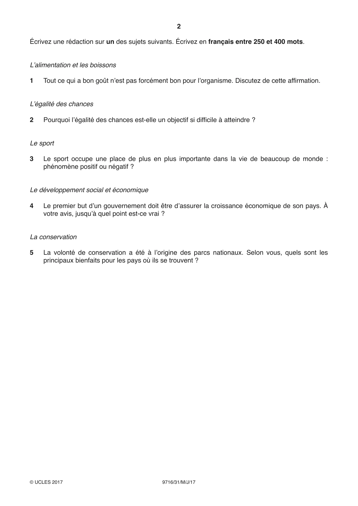 Cambridge A Level French (A Level only) 9716 2017 May/June Paper 3 · Variant 1 question paper, page 2 of 8