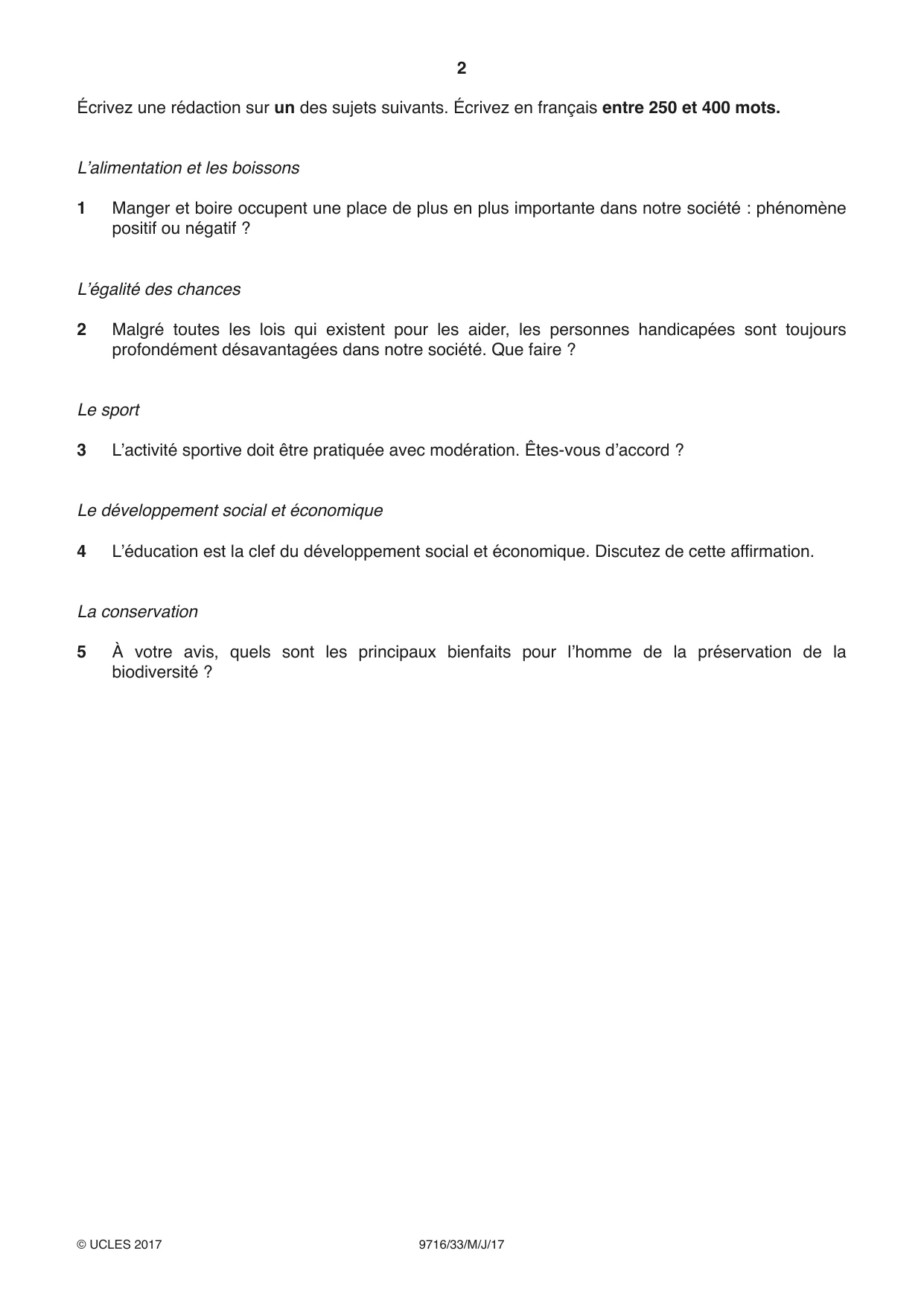 Cambridge A Level French (A Level only) 9716 2017 May/June Paper 3 · Variant 3 question paper, page 2 of 8