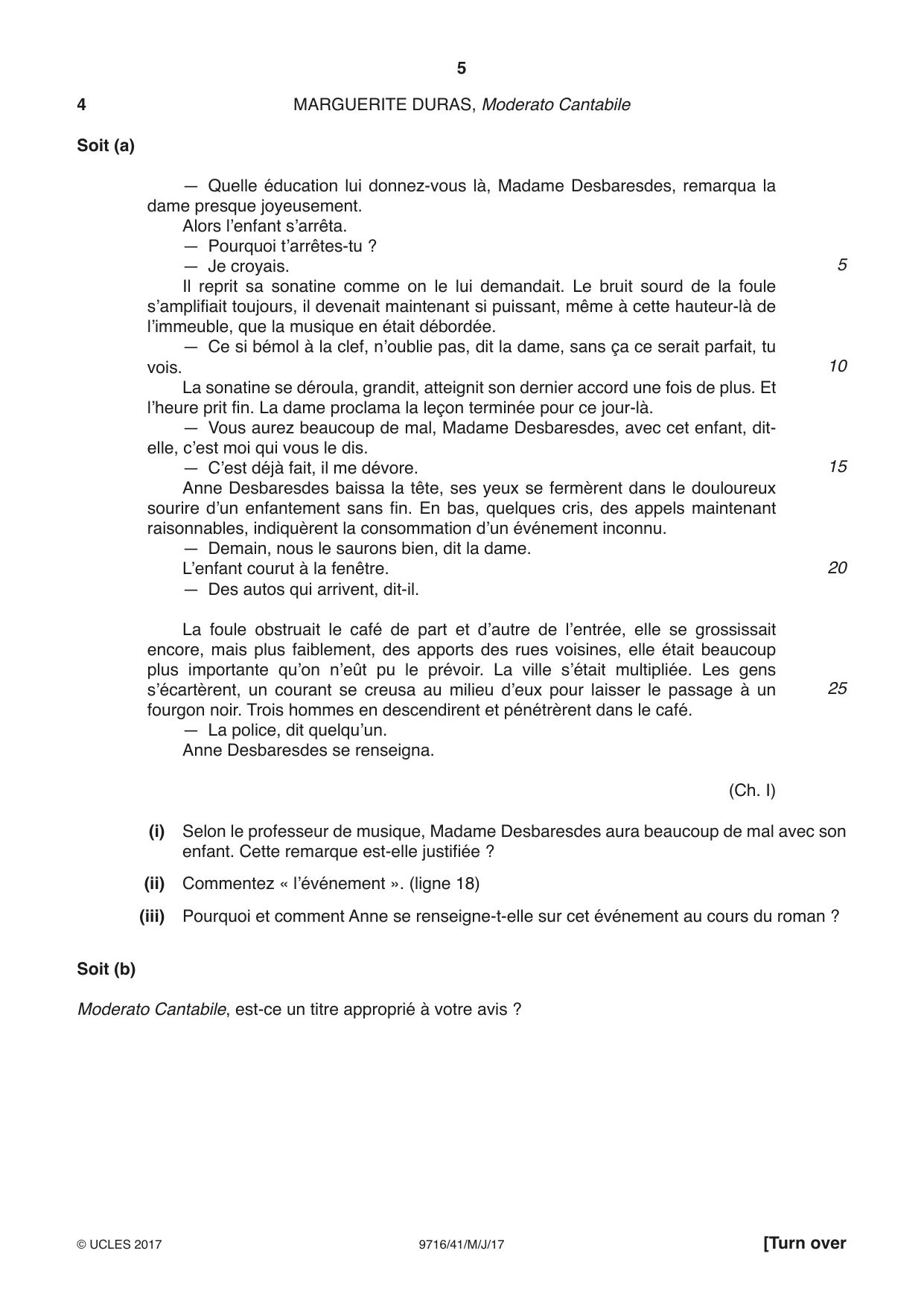 Cambridge A Level French (A Level only) 9716 2017 May/June Paper 4 · Variant 1 question paper, page 5 of 8