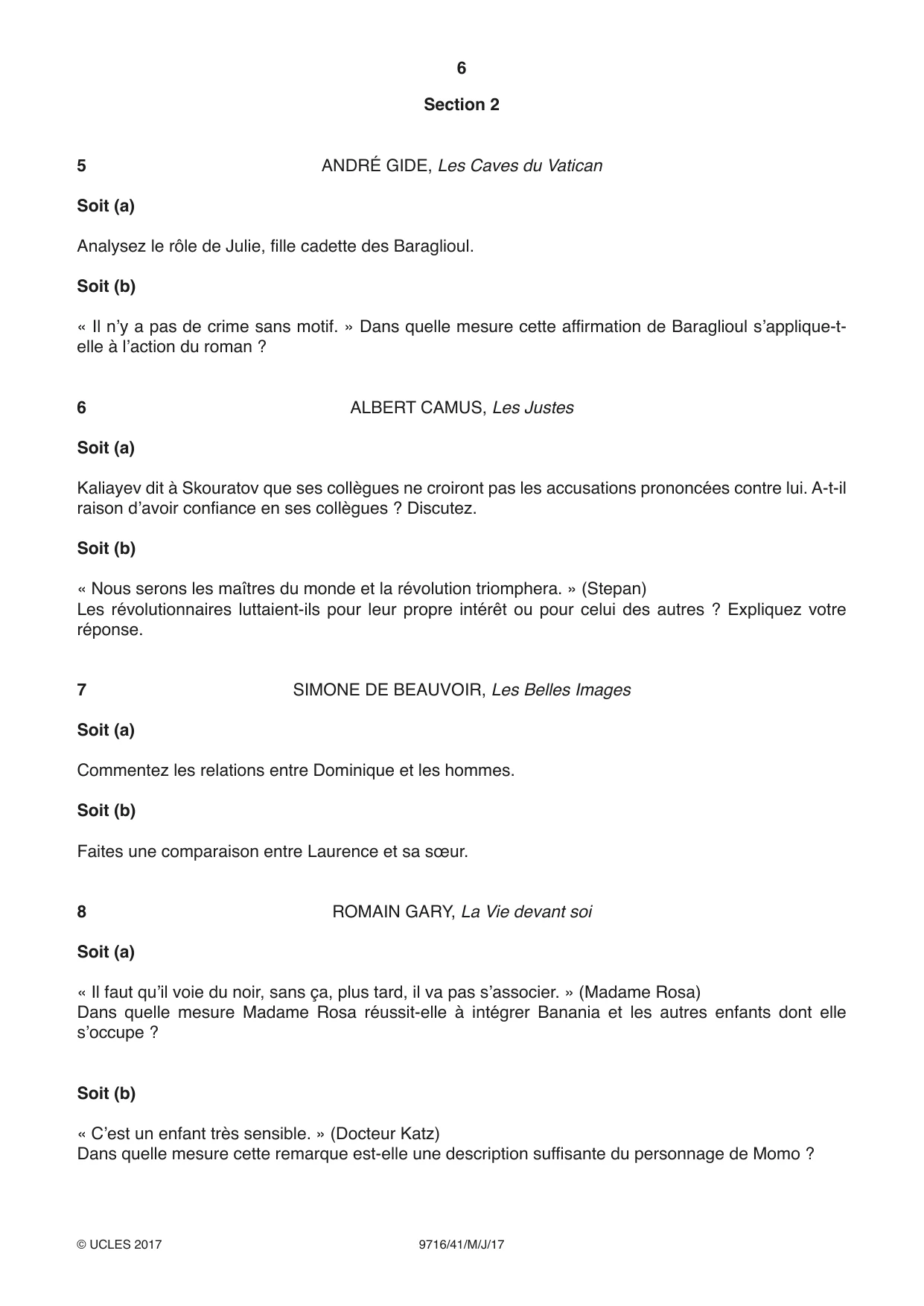 Cambridge A Level French (A Level only) 9716 2017 May/June Paper 4 · Variant 1 question paper, page 6 of 8