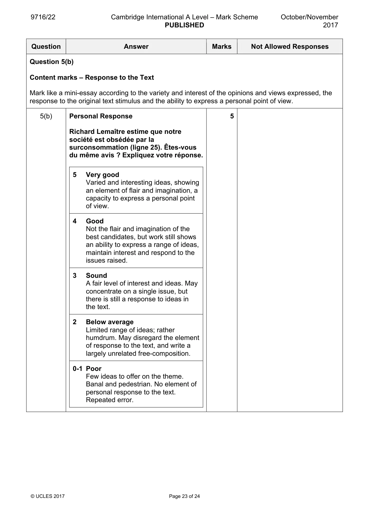 Mark scheme, page 23 of 24