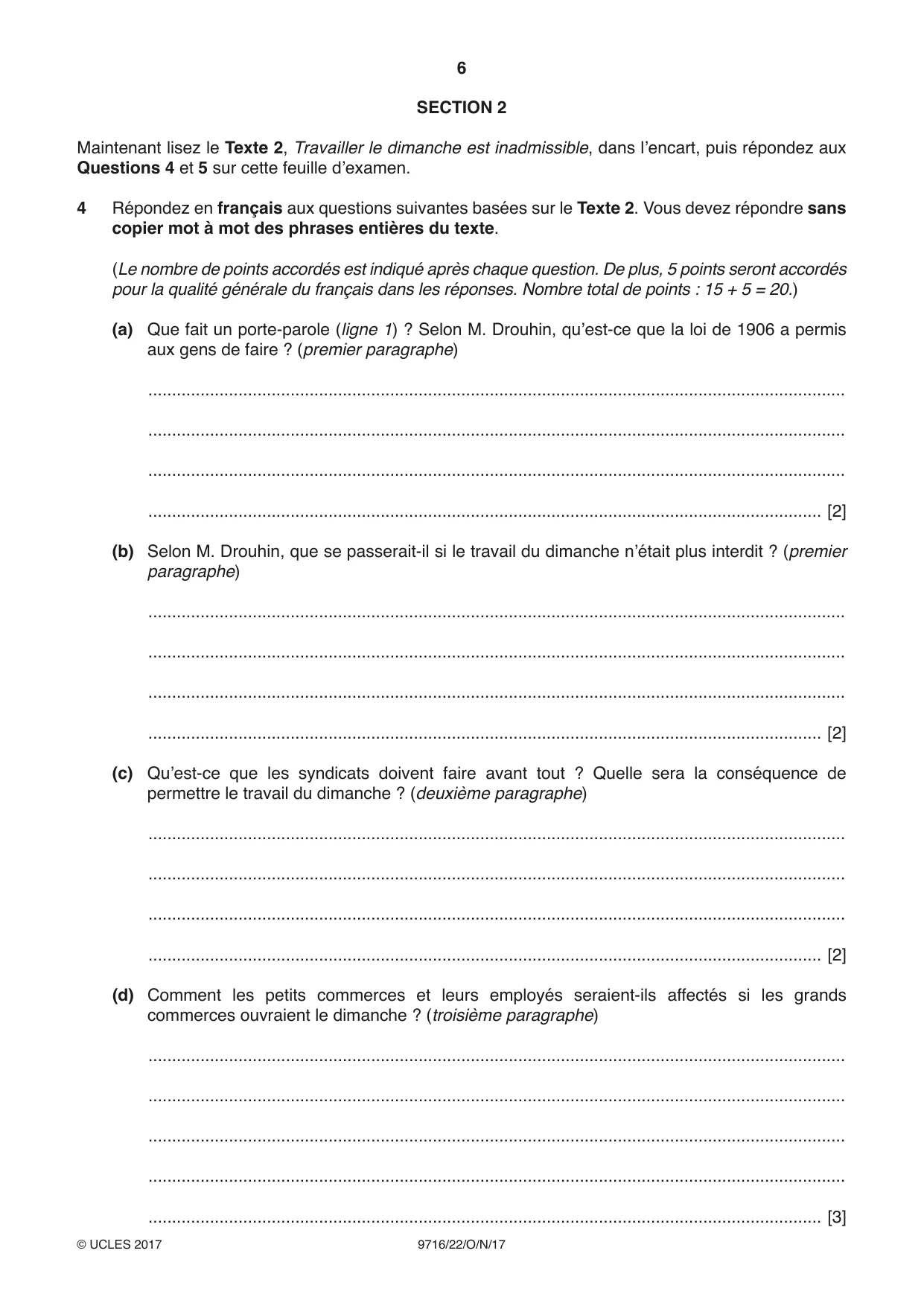 Cambridge A Level French (A Level only) 9716 2017 Oct/Nov Paper 2 · Variant 2 question paper, page 6 of 12