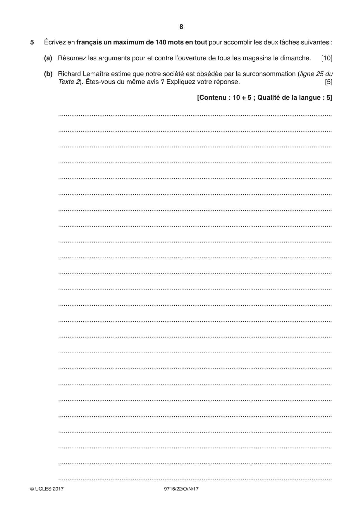 Cambridge A Level French (A Level only) 9716 2017 Oct/Nov Paper 2 · Variant 2 question paper, page 8 of 12