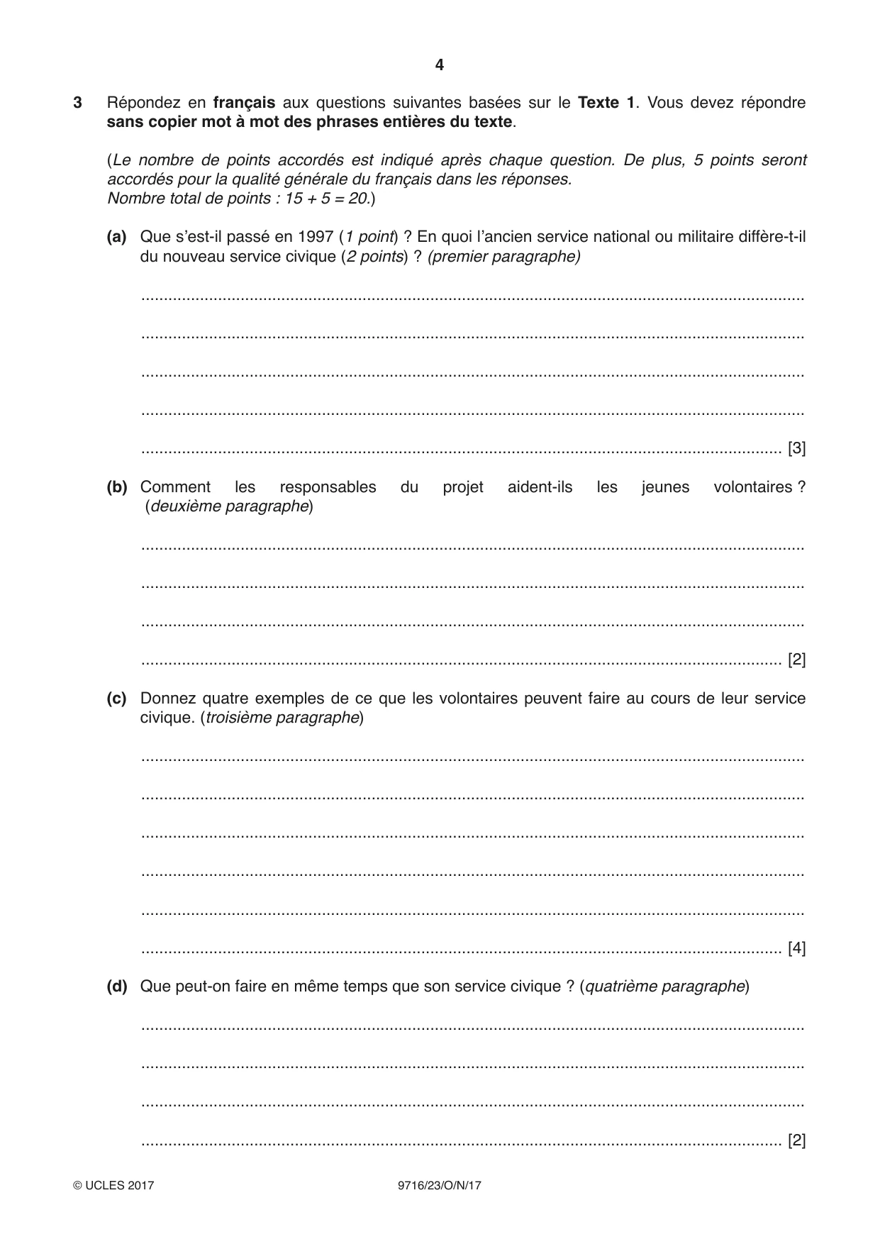 Cambridge A Level French (A Level only) 9716 2017 Oct/Nov Paper 2 · Variant 3 question paper, page 4 of 8