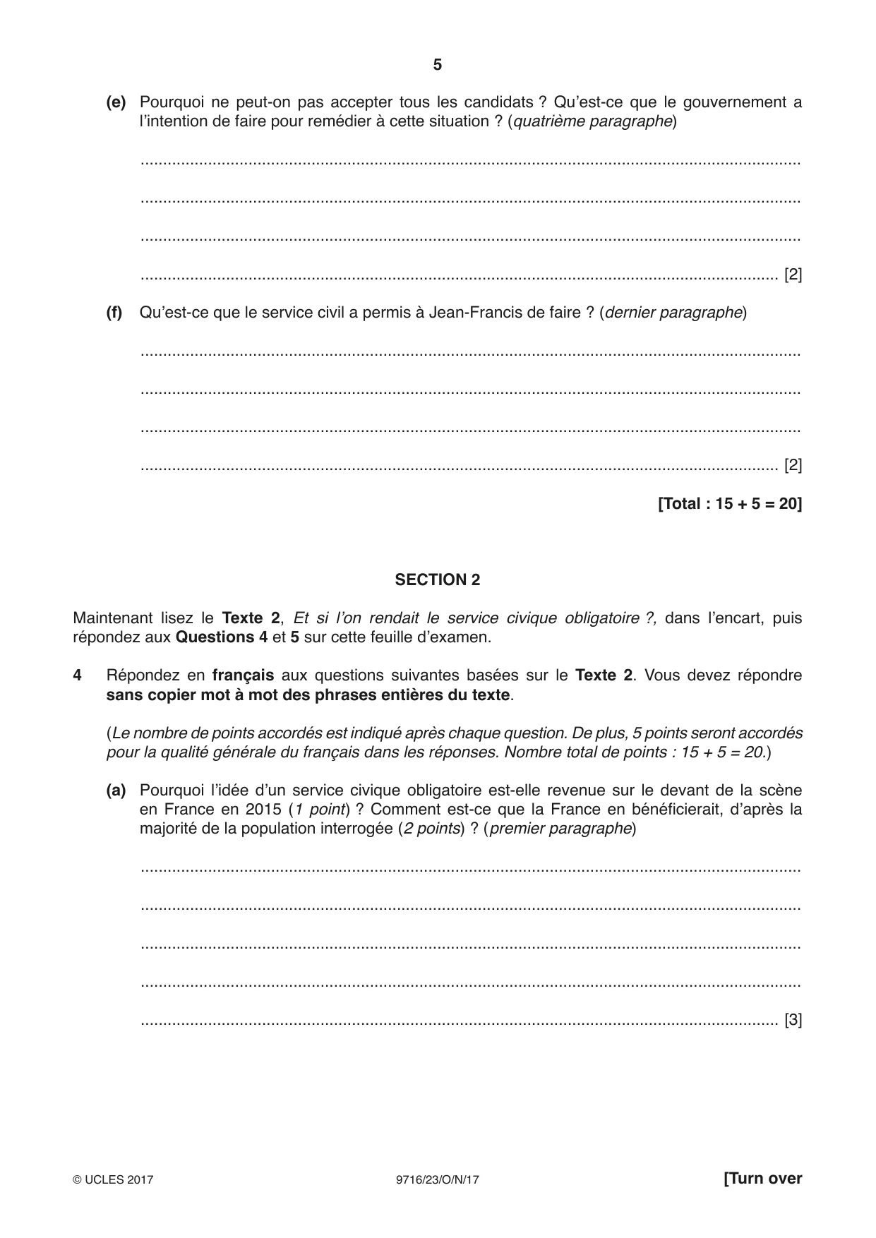 Cambridge A Level French (A Level only) 9716 2017 Oct/Nov Paper 2 · Variant 3 question paper, page 5 of 8