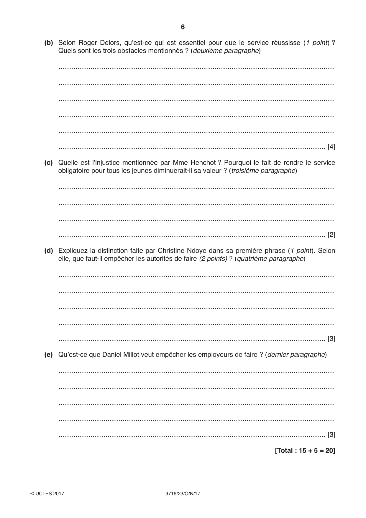 Cambridge A Level French (A Level only) 9716 2017 Oct/Nov Paper 2 · Variant 3 question paper, page 6 of 8