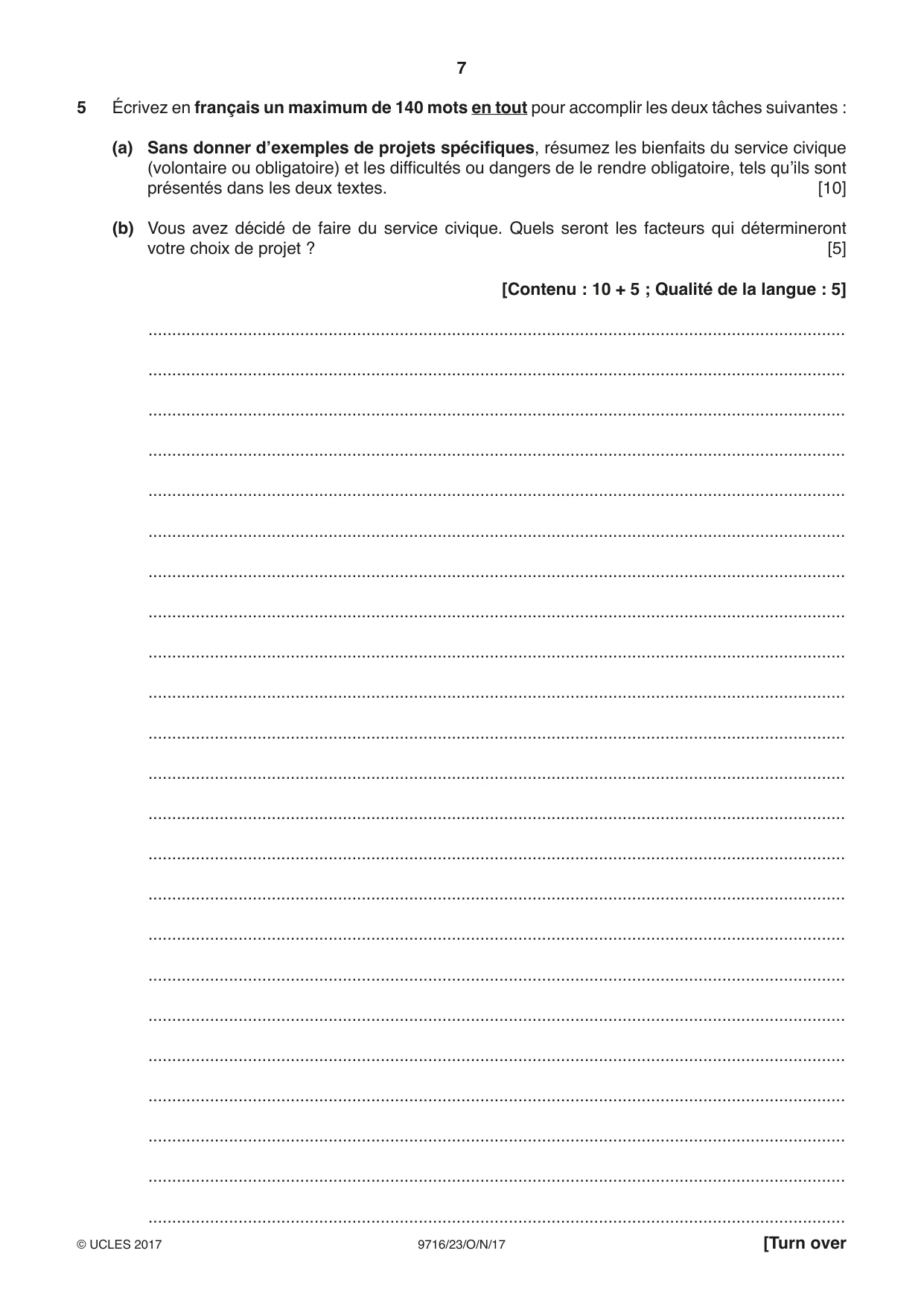 Cambridge A Level French (A Level only) 9716 2017 Oct/Nov Paper 2 · Variant 3 question paper, page 7 of 8