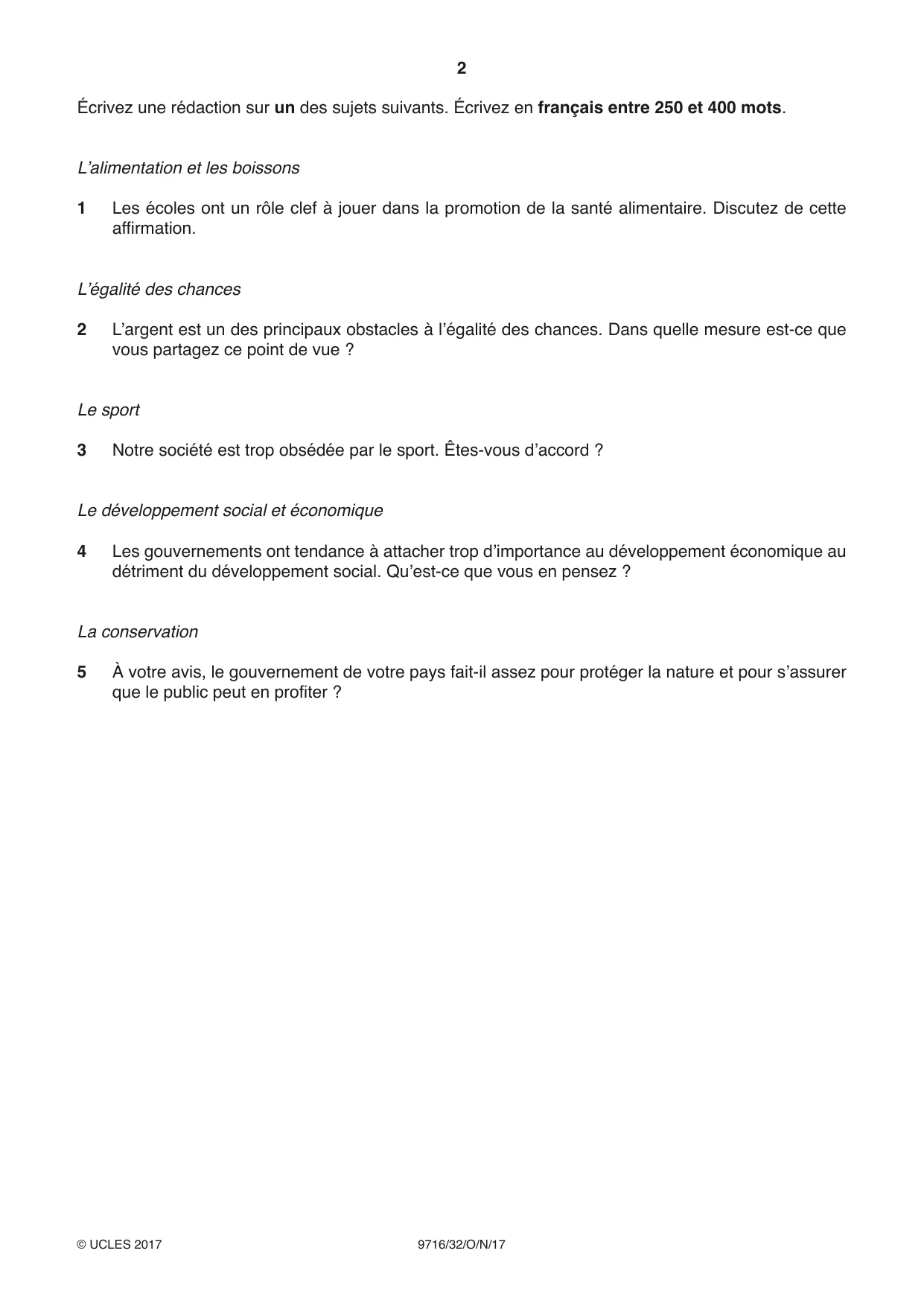 Cambridge A Level French (A Level only) 9716 2017 Oct/Nov Paper 3 · Variant 2 question paper, page 2 of 8
