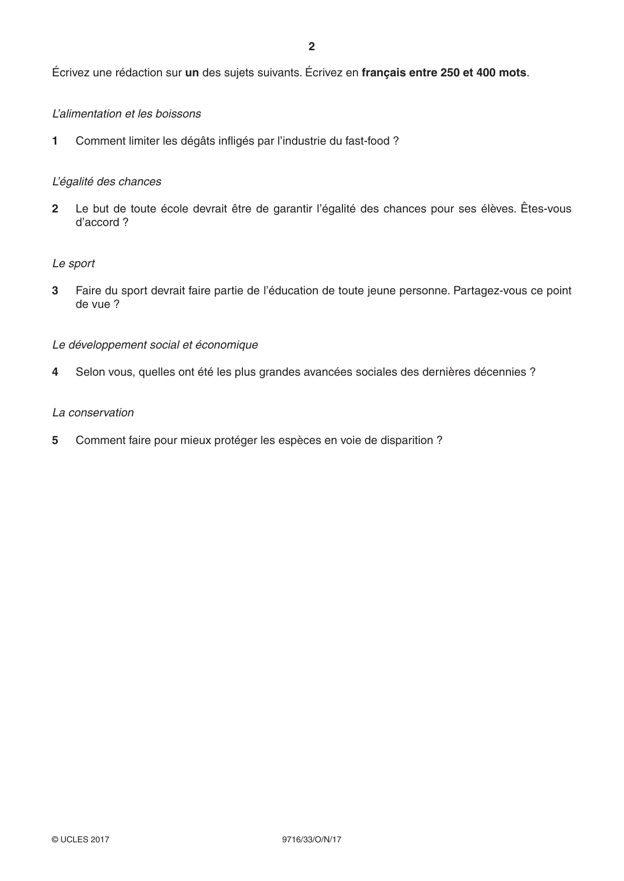 Cambridge A Level French (A Level only) 9716 2017 Oct/Nov Paper 3 · Variant 3 question paper, page 2 of 8