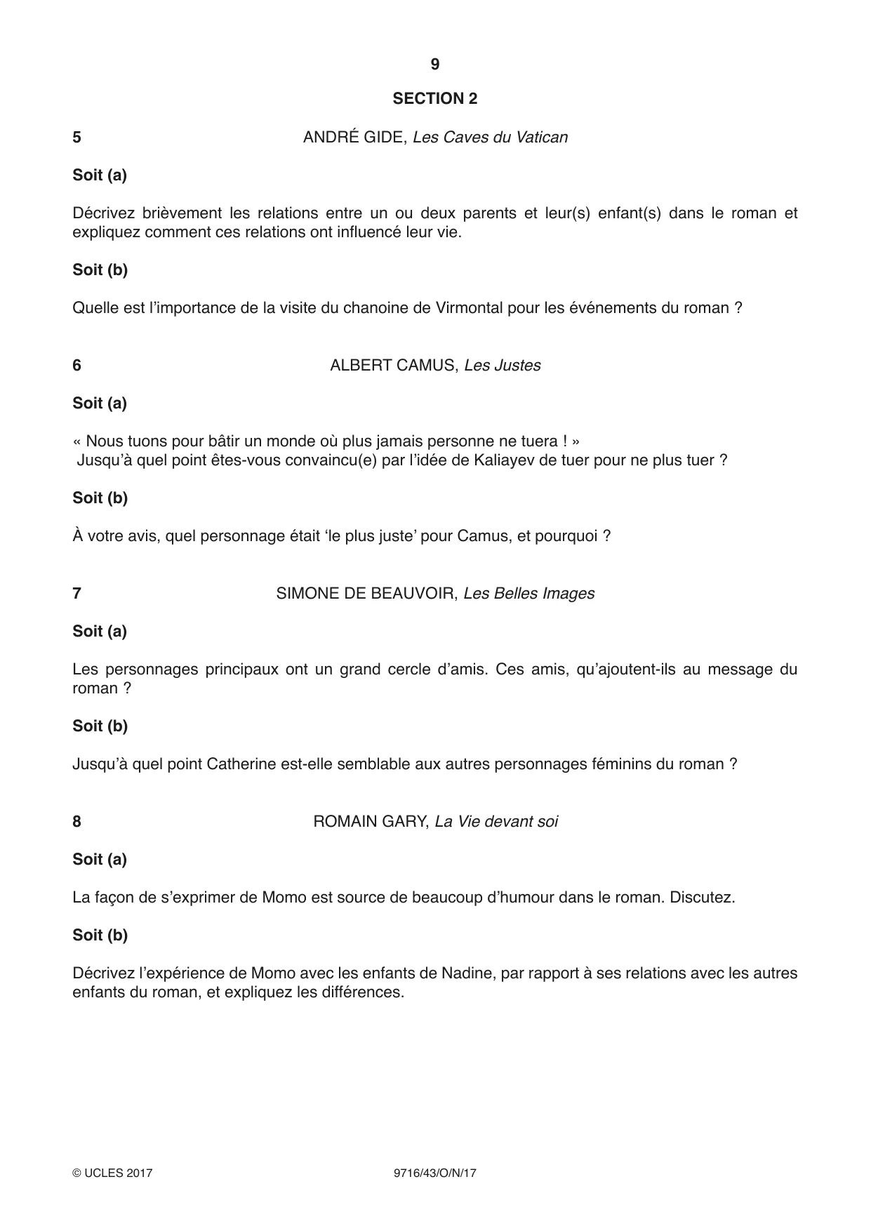 Cambridge A Level French (A Level only) 9716 2017 Oct/Nov Paper 4 · Variant 3 question paper, page 9 of 12